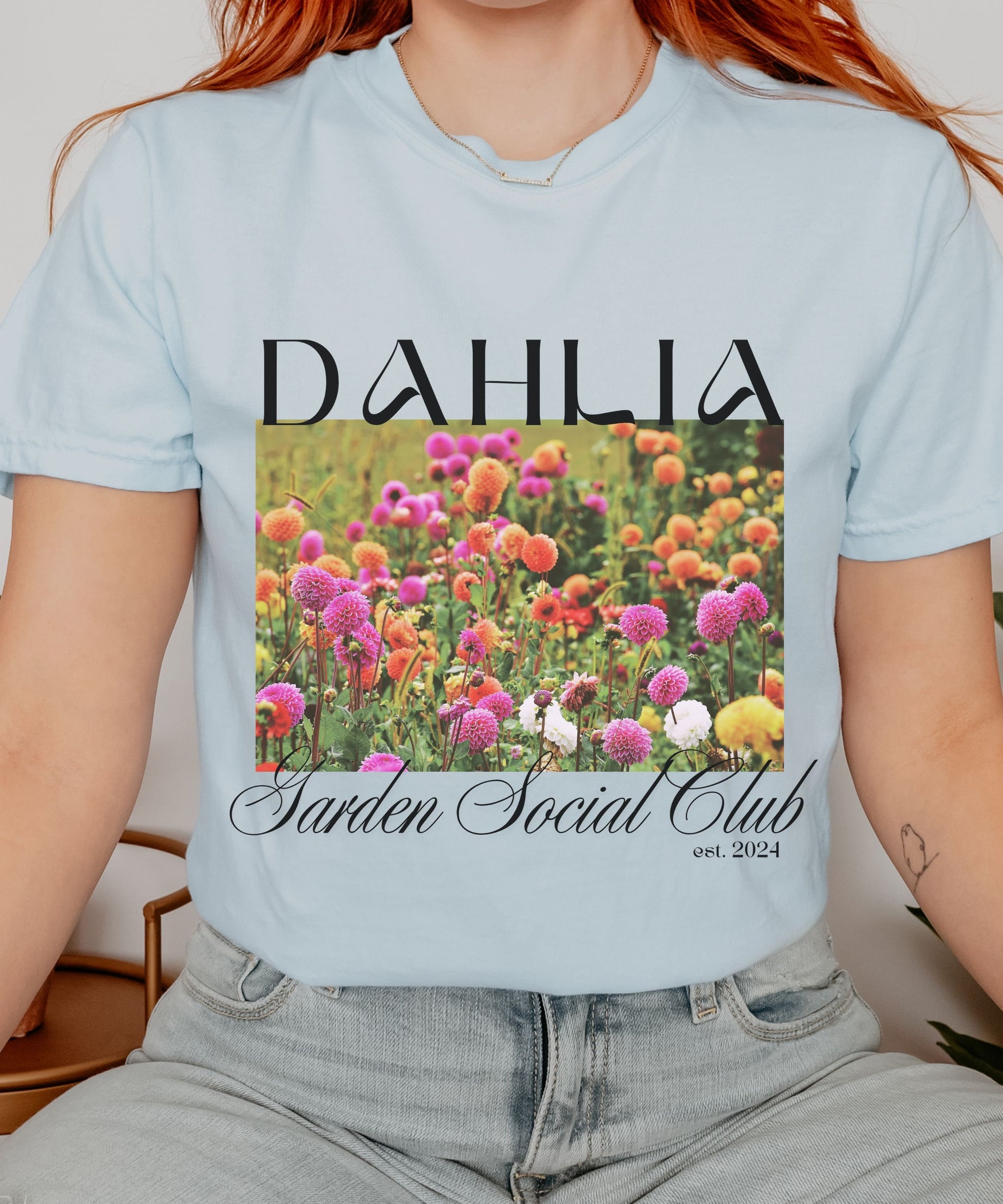 Dahlia Social Club Comfort Colors Tee, Dahlias Gift Trendy Summer Flower Shirts for Women, Dahlias Gift, Flower Gardener Wild Flowers Shirt