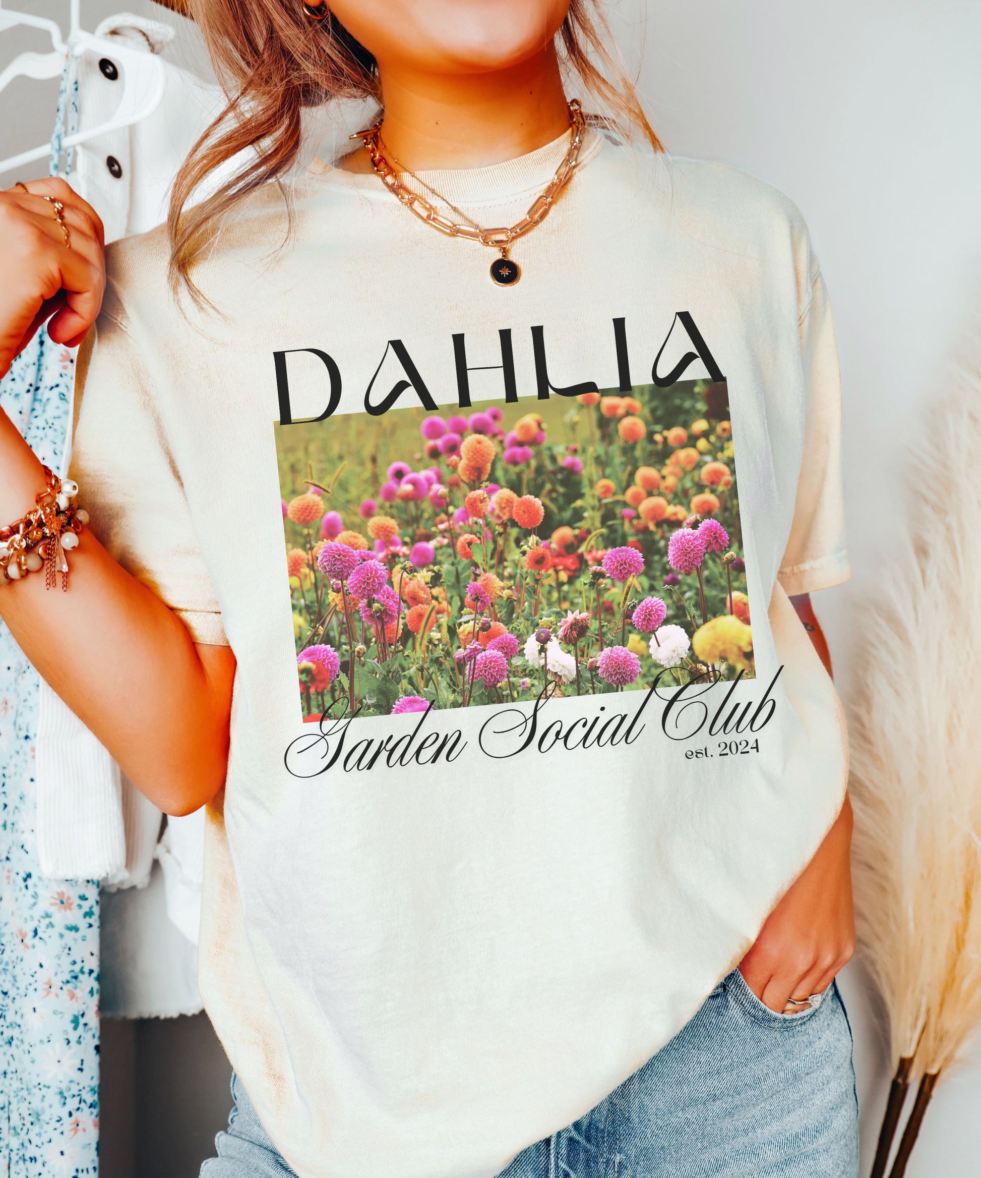 Dahlia Social Club Comfort Colors Tee, Dahlias Gift Trendy Summer Flower Shirts for Women, Dahlias Gift, Flower Gardener Wild Flowers Shirt