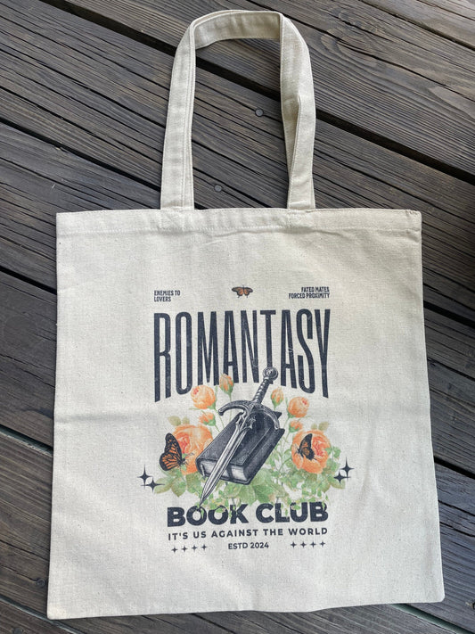 Romantasy Book Club Tote Bag Fantasy Romance Reader Gifts for Booklover, Bookish Merch Reading Tote Bag Library Bag Book Tropes Tote Bag