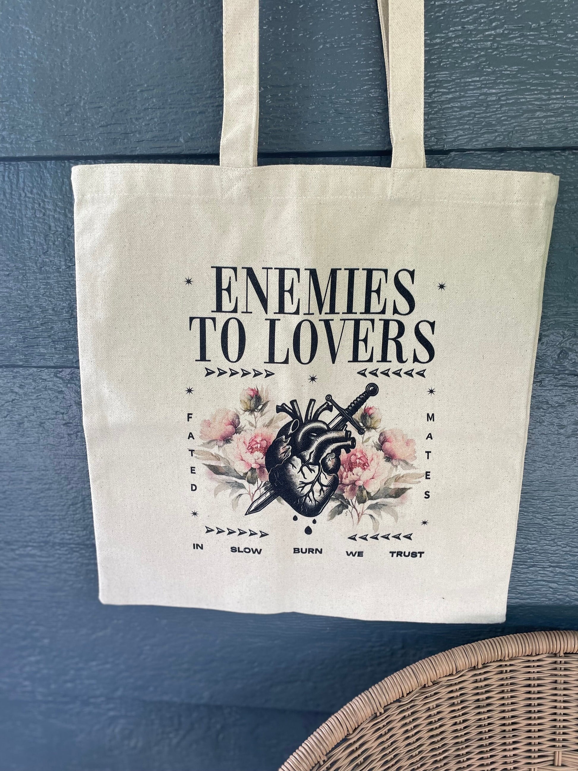 Enemies To Lovers Tote Bag, Book Trope Bag Romantasy Reader Bookish Gifts for Book lover Gift Fantasy Romance Tote Bag Slow Burn Fated Mates