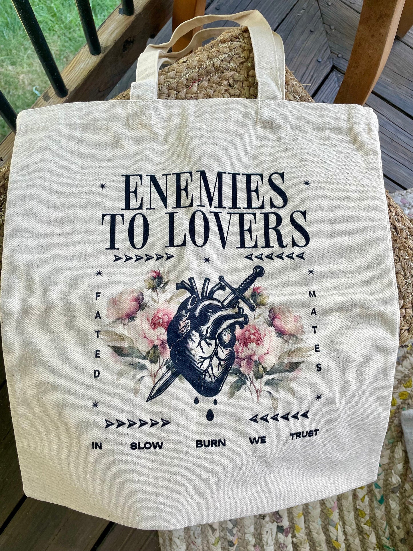 Enemies To Lovers Tote Bag, Book Trope Bag Romantasy Reader Bookish Gifts for Book lover Gift Fantasy Romance Tote Bag Slow Burn Fated Mates