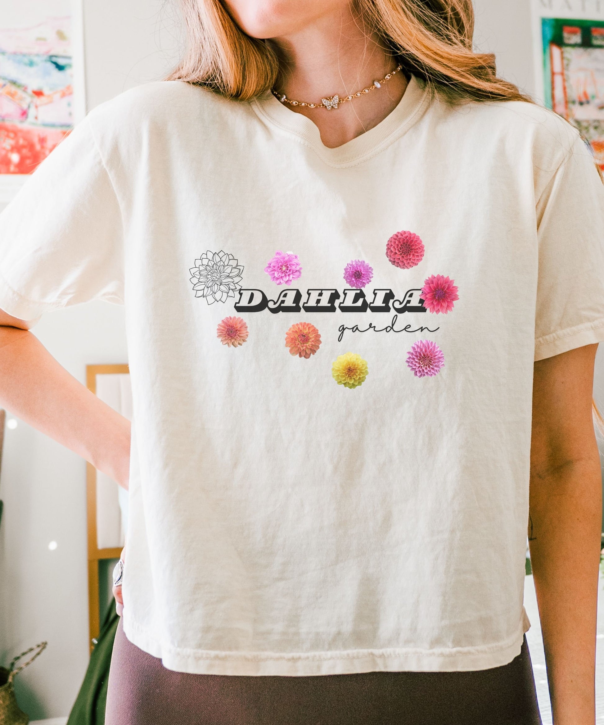 Dahlia Garden Shirt Flower Gardener Semi Cropped Comfort Colors Tee, Flower Farmer Wild Flower Shirt Granola Girl Downtown Girl Preppy Stuff