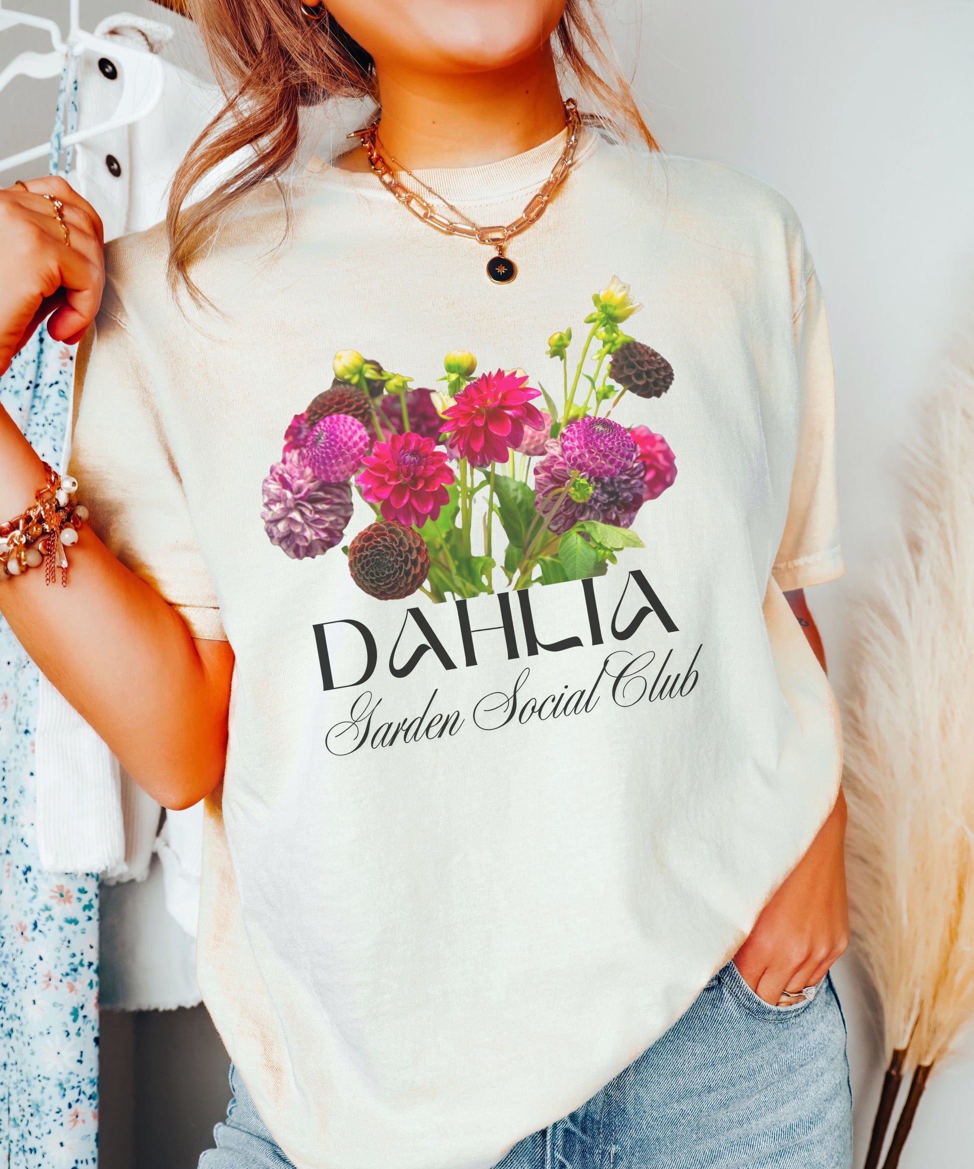 Dahlia Garden Social Club Shirt, Dahlia Gardener Gifts, Summer Shirt for Women Flower Farmer Tshirt Market Flowers Shirt Old Money Aesthetic