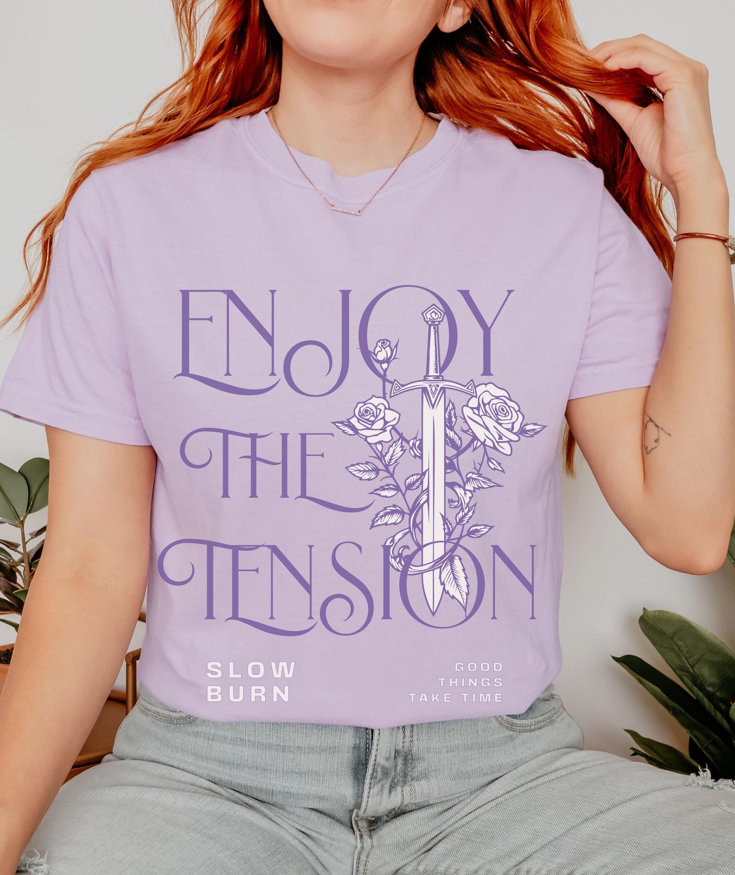 Slow Burn Shirt, Book Trope Shirt, Enjoy The Tension Romantasy Smut Shirt Booktok Merch Bookish Things Fantasy Romance Reader Tee Book Merch