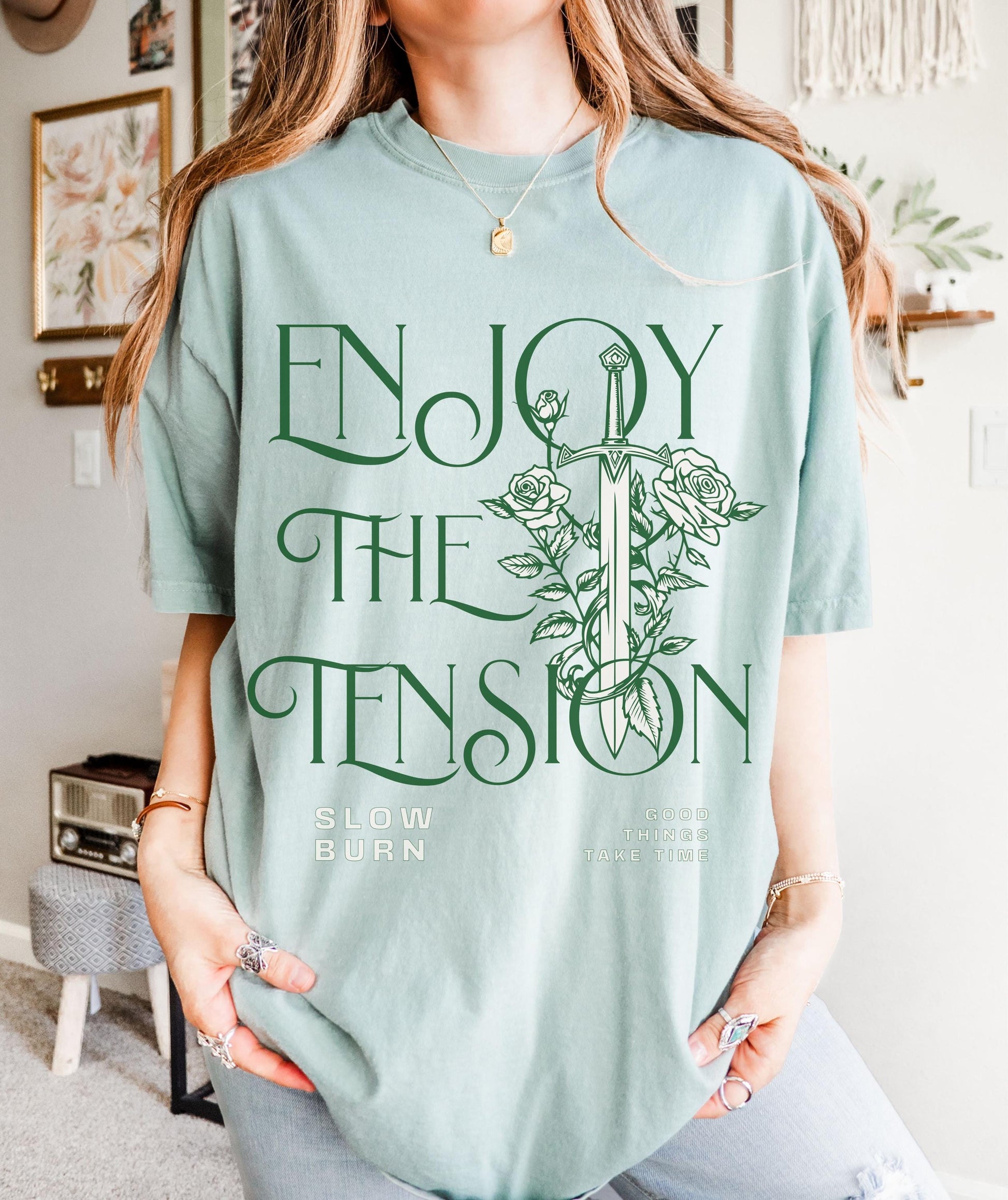 Slow Burn Shirt, Book Trope Shirt, Enjoy The Tension Romantasy Smut Shirt Booktok Merch Bookish Things Fantasy Romance Reader Tee Book Merch