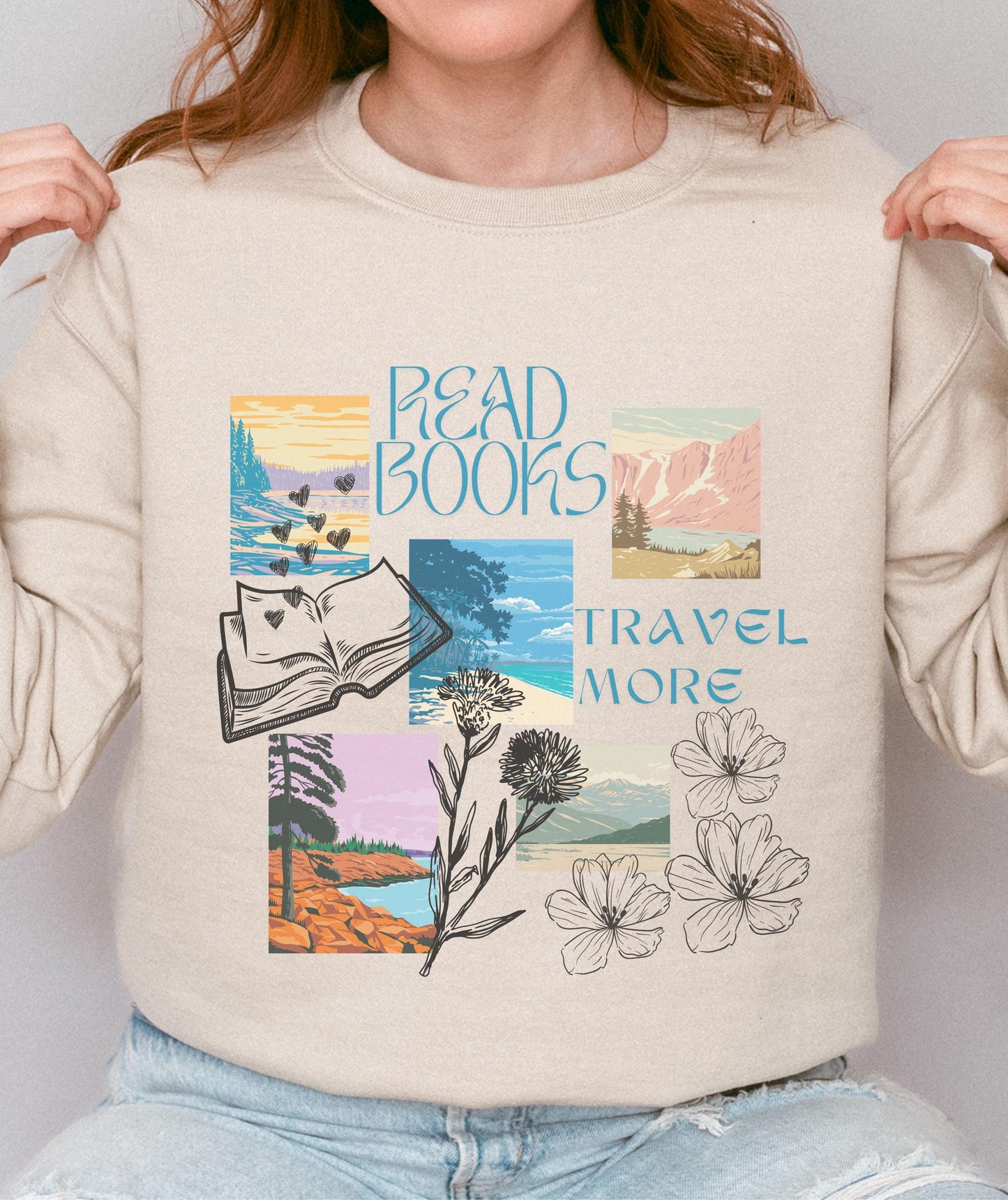 Read Books Travel More Sweater, Bookstagram Travel Aesthetic Mountain Beachy Sweatshirt Salty Granola Girl Coconut Girl Book Lover Gifts