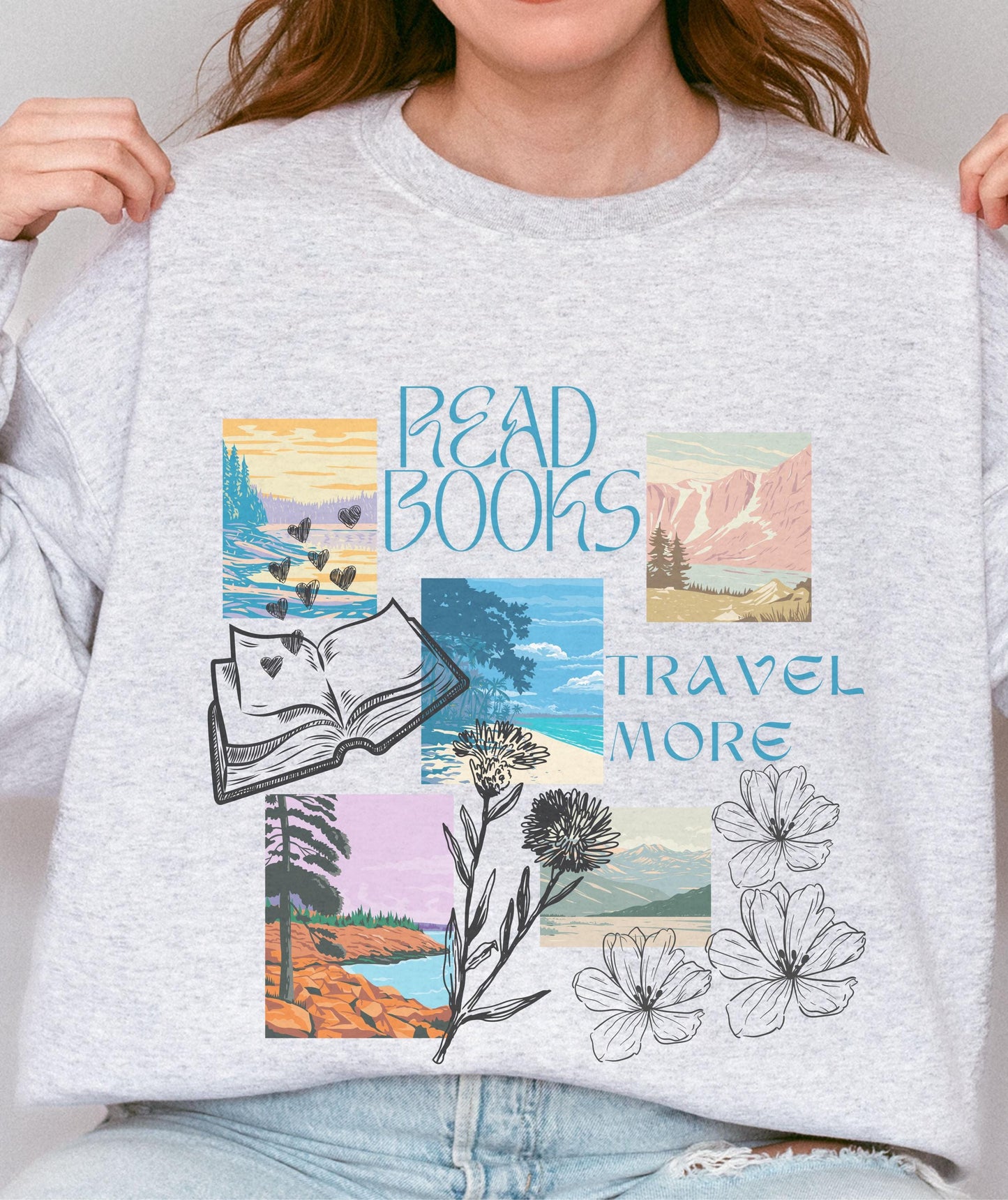 Read Books Travel More Sweater, Bookstagram Travel Aesthetic Mountain Beachy Sweatshirt Salty Granola Girl Coconut Girl Book Lover Gifts