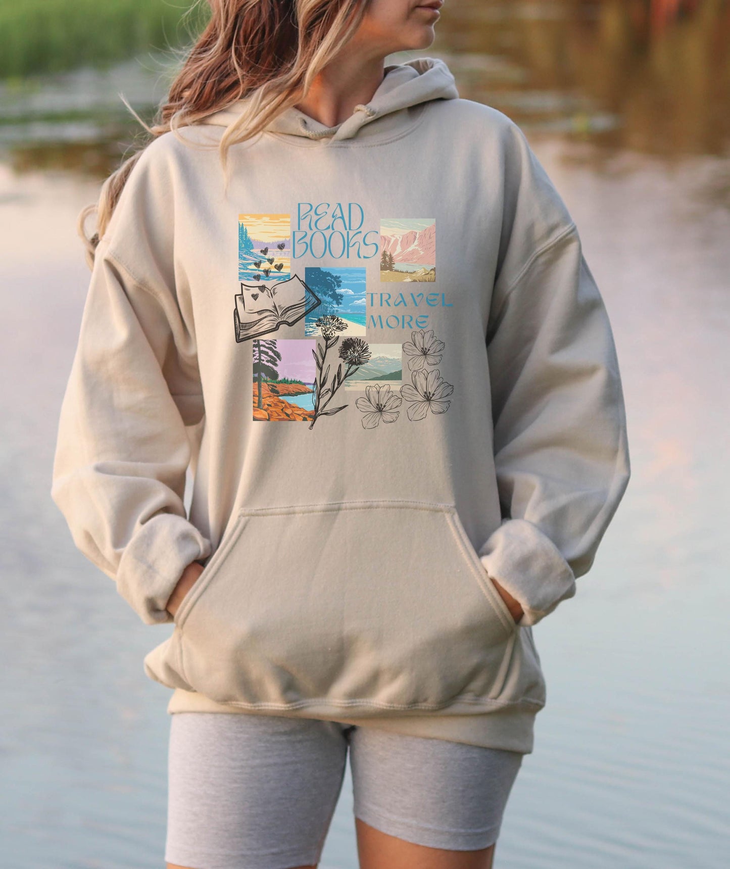 Read Books Travel More Hoodie, Aesthetic Mountain Beachy Hoodie Salty Granola Girl Gifts Coconut Girl Sweatshirt Book Lover Gifts Book Merch