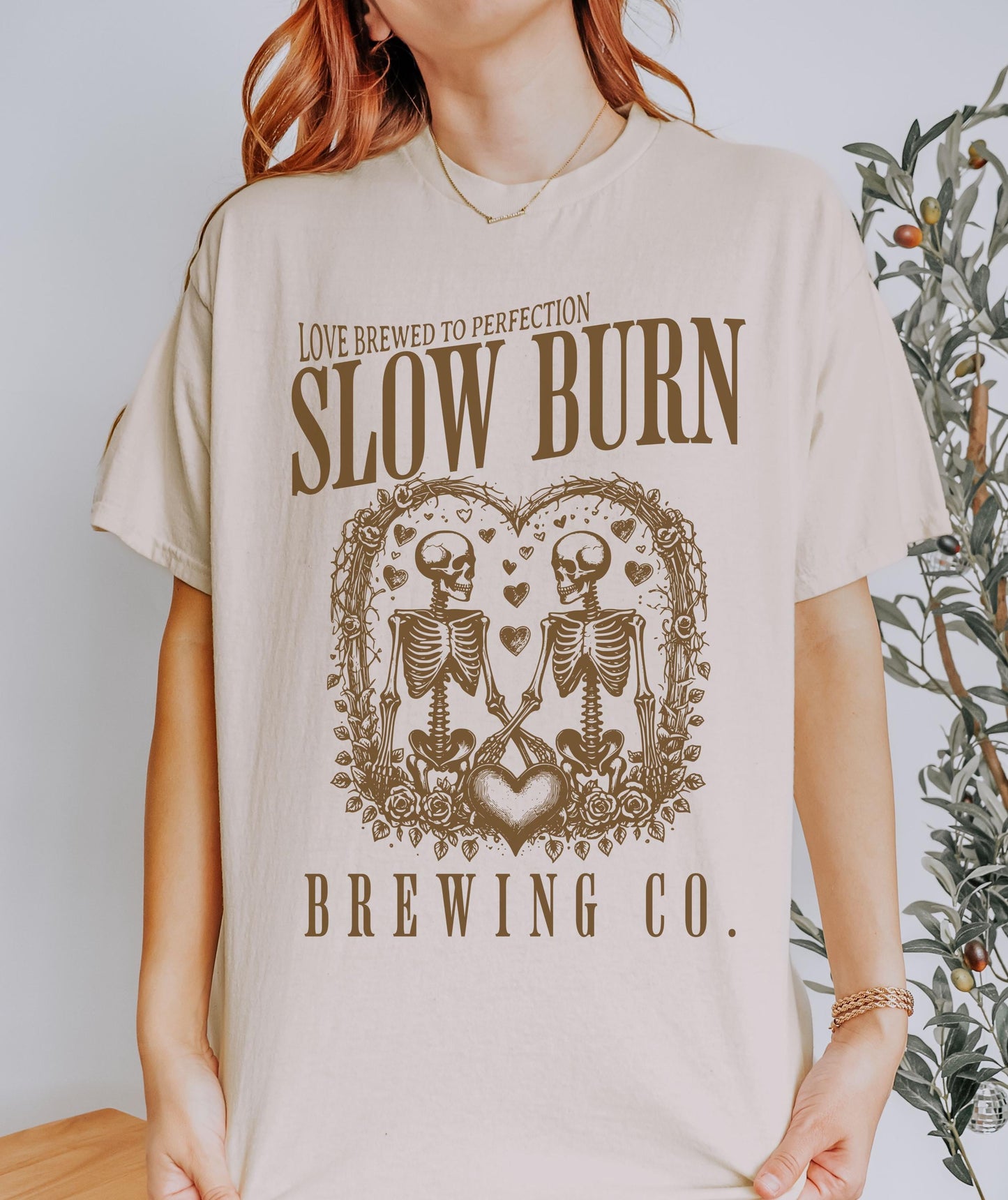 Slow Burn Brewing Co Skeleton Tee, Book Tropes Shirt Booktok Merch, Booktrovert Smut Shirt Romantasy Reader Enemies To Lovers Romance Shirt