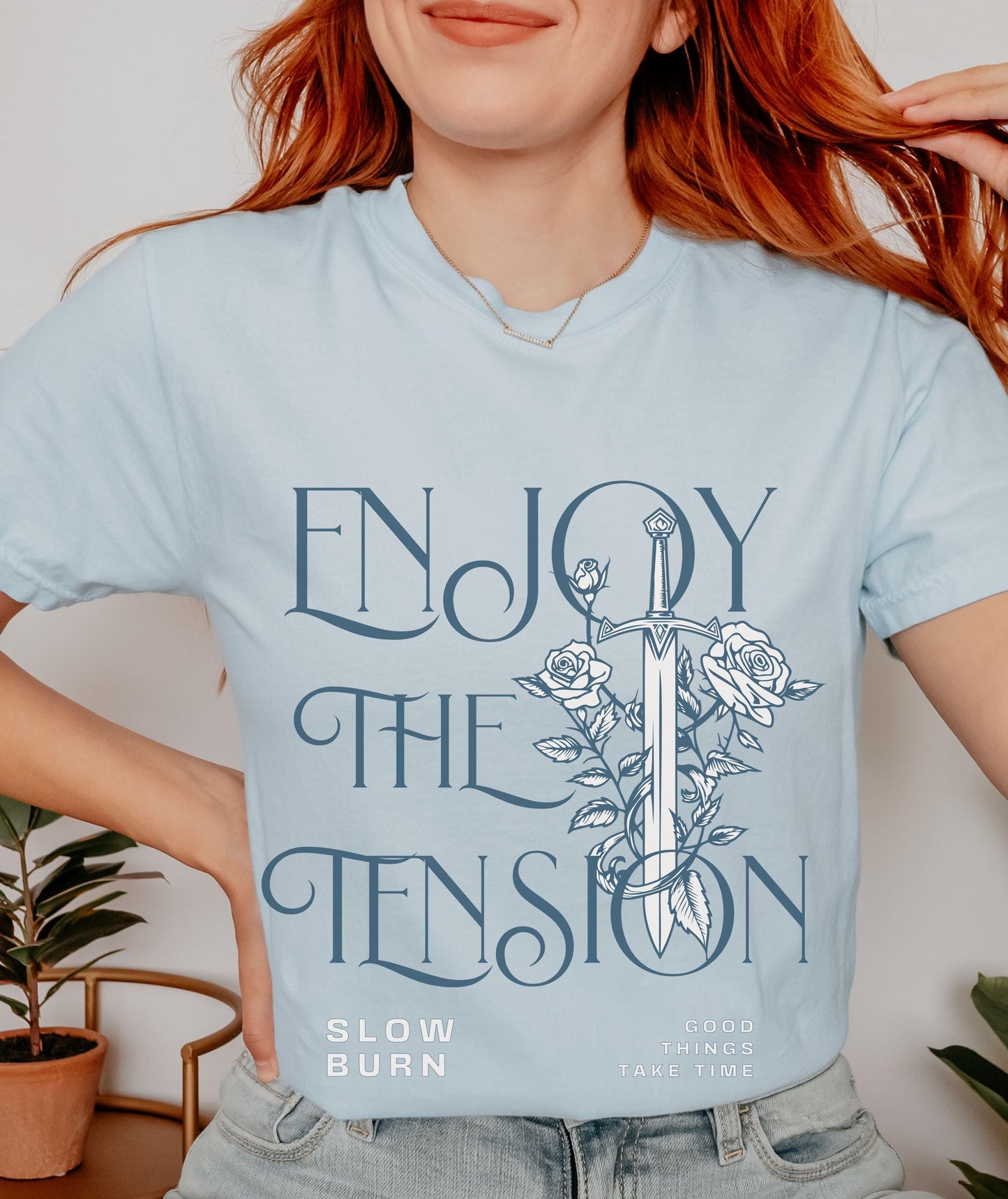 Slow Burn Shirt, Book Trope Shirt, Enjoy The Tension Romantasy Smut Shirt Booktok Merch Bookish Things Fantasy Romance Reader Tee Book Merch