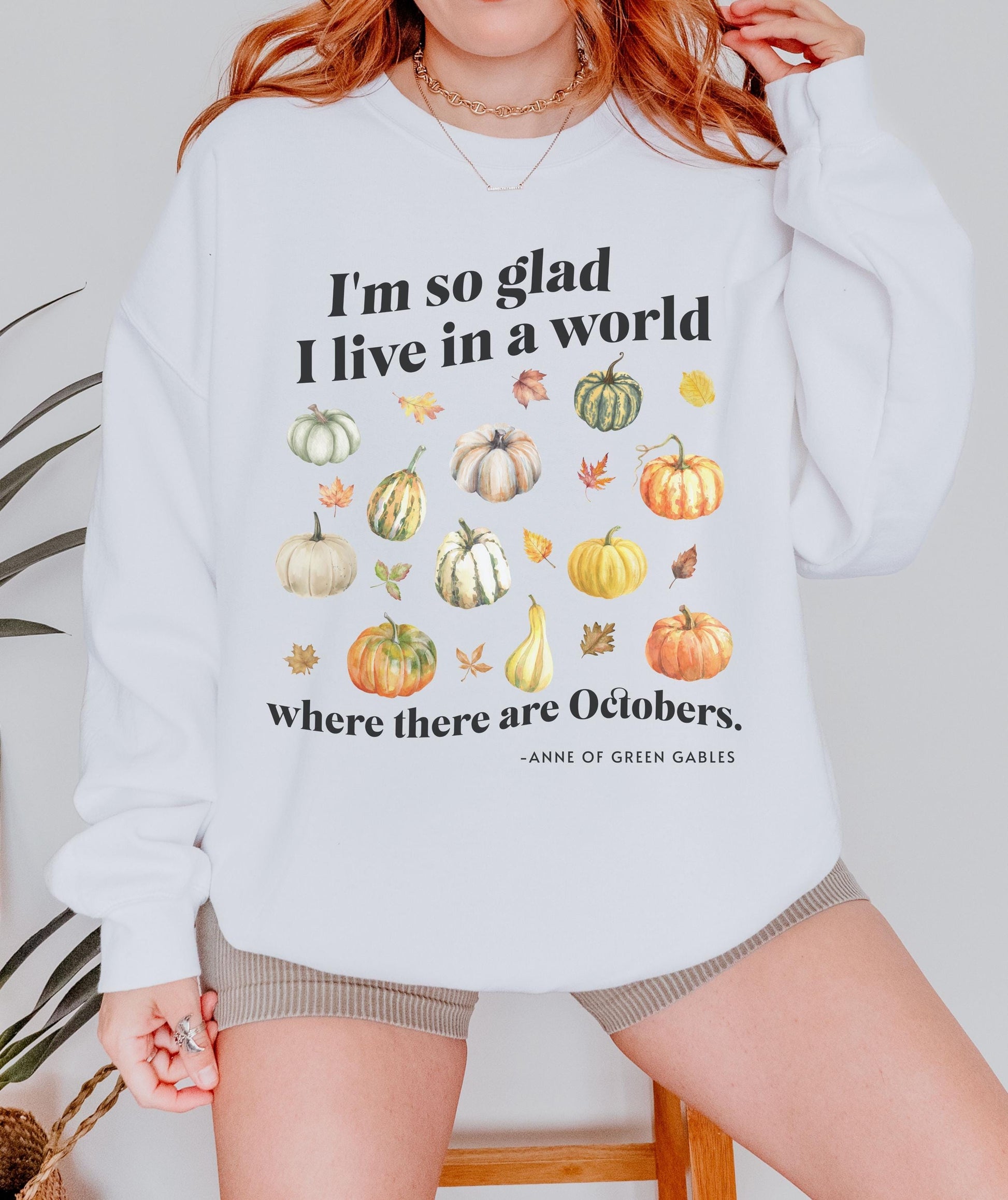 Anne of Green Gables Octobers Literature Shirt, Fall Leaves Pumpkin Sweatshirt Sweater Cottagecore Sweater Light Academia Book Lover Sweater