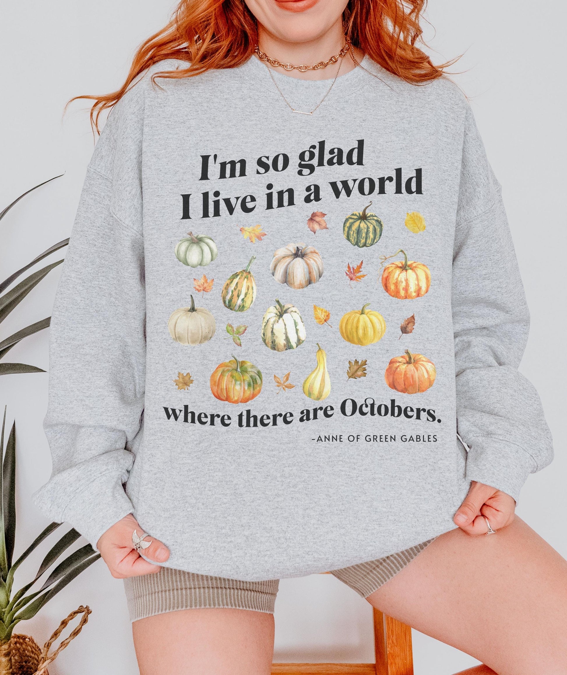 Anne of Green Gables Octobers Literature Shirt, Fall Leaves Pumpkin Sweatshirt Sweater Cottagecore Sweater Light Academia Book Lover Sweater