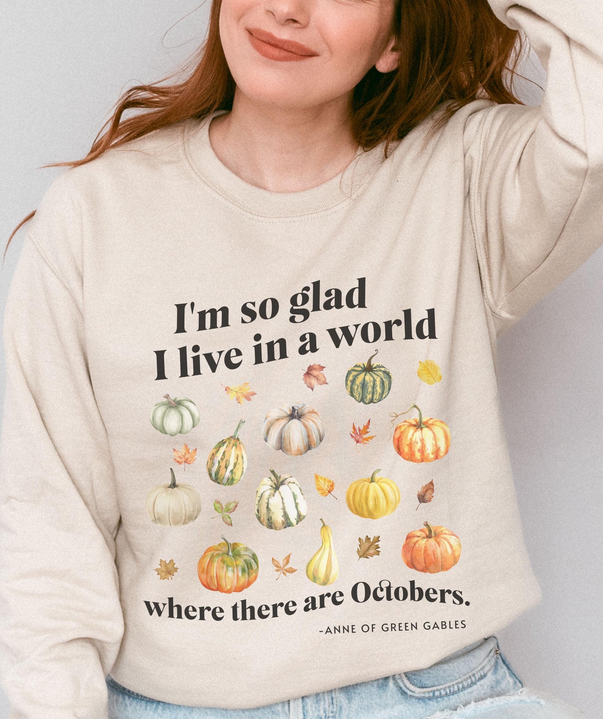 Anne of Green Gables Octobers Literature Shirt, Fall Leaves Pumpkin Sweatshirt Sweater Cottagecore Sweater Light Academia Book Lover Sweater