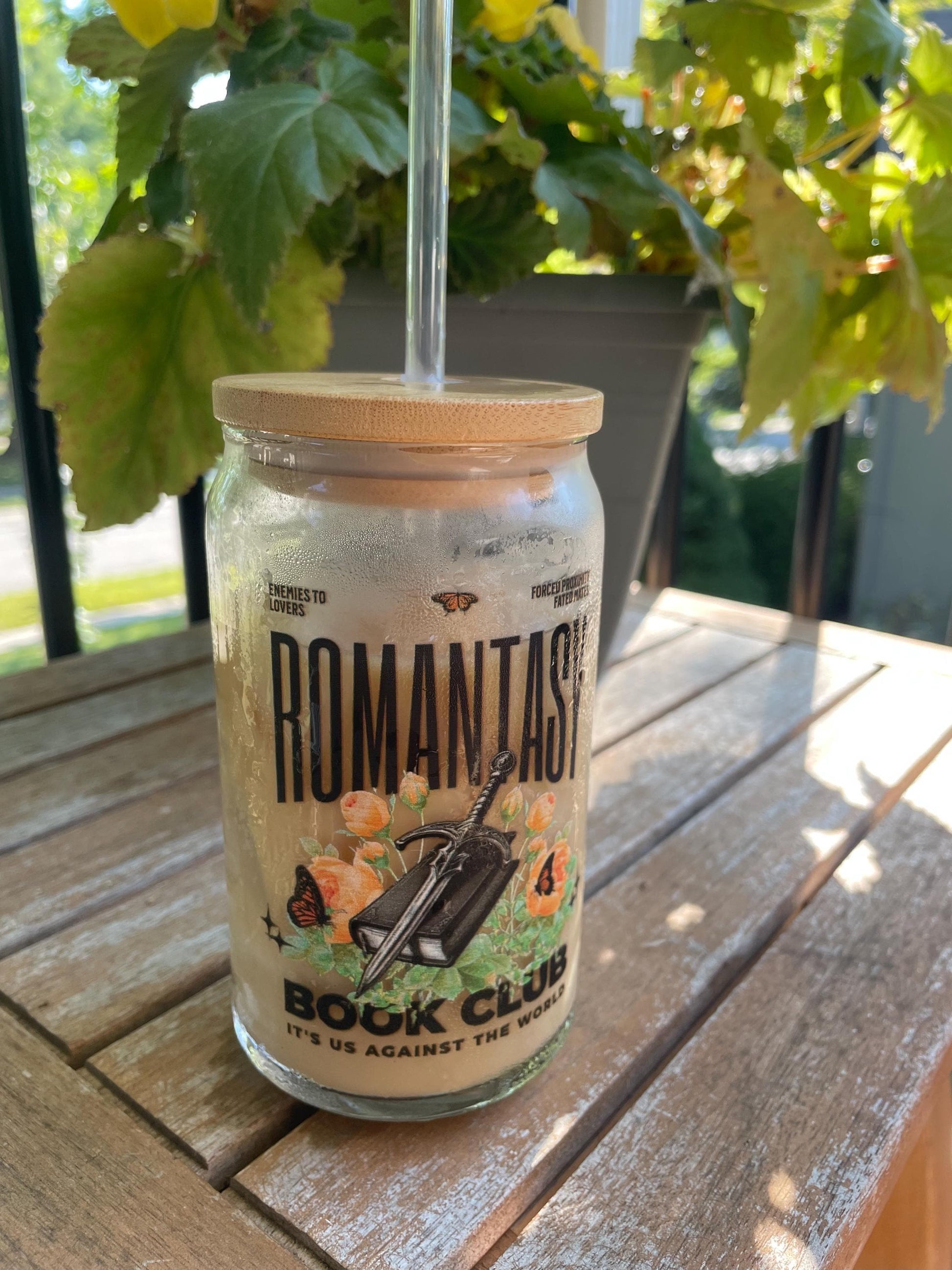 Romantasy Book Club Tumbler, Book Tropes Bookish Glass Iced Coffee Cup, Can Shaped Glass Fantasy Romance Reader Gifts, Bookish Things