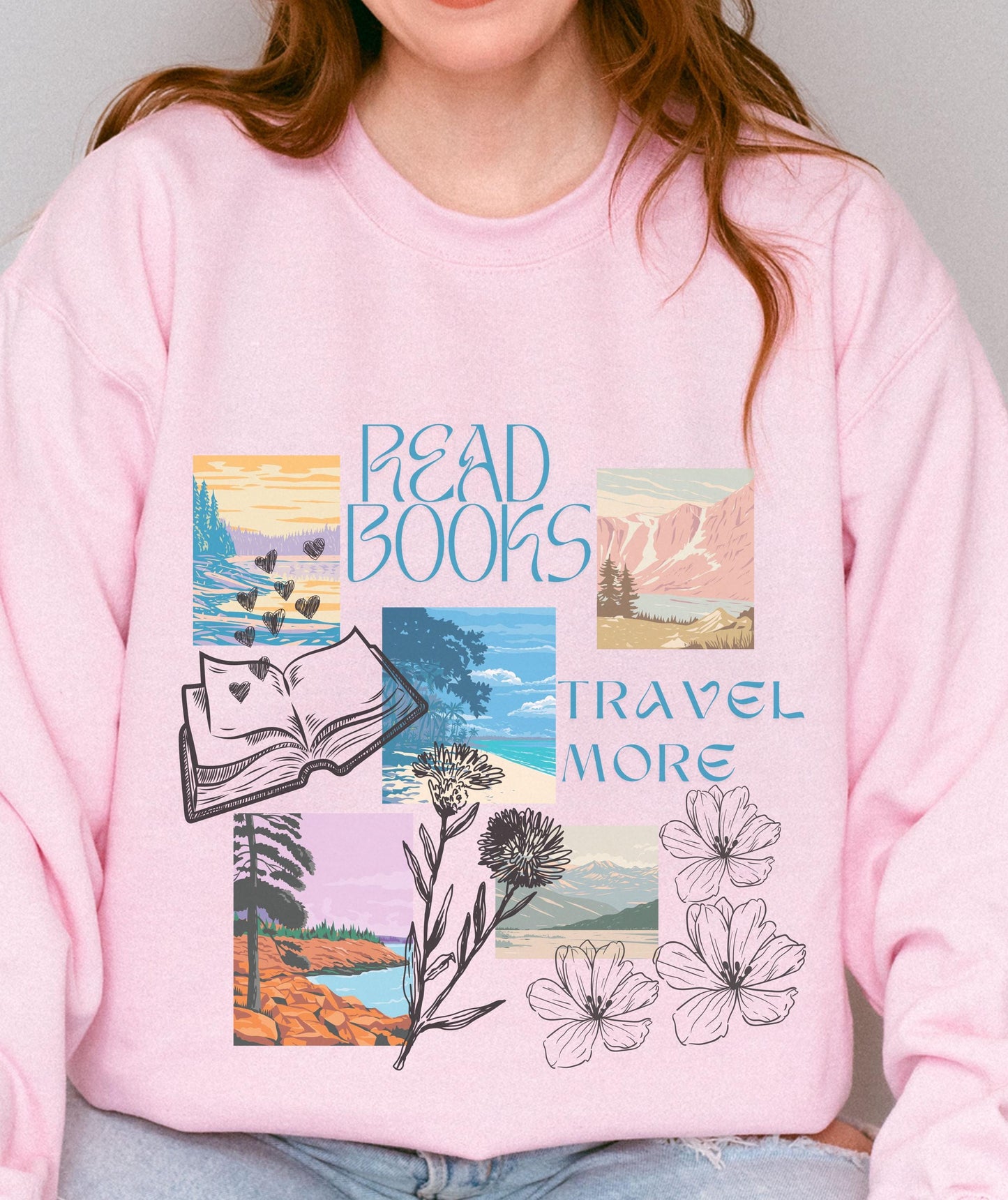 Read Books Travel More Sweater, Bookstagram Travel Aesthetic Mountain Beachy Sweatshirt Salty Granola Girl Coconut Girl Book Lover Gifts