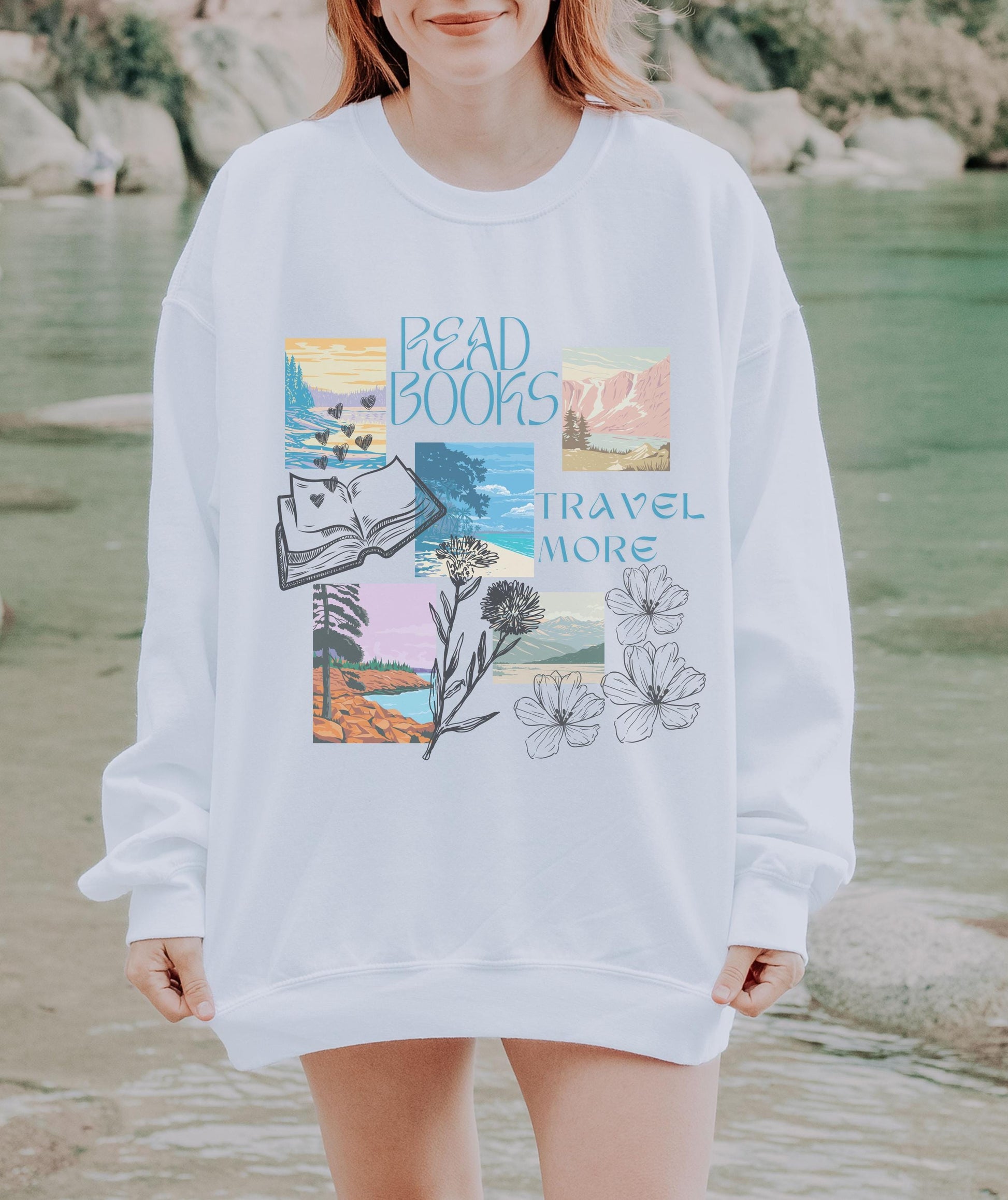 Read Books Travel More Sweater, Bookstagram Travel Aesthetic Mountain Beachy Sweatshirt Salty Granola Girl Coconut Girl Book Lover Gifts