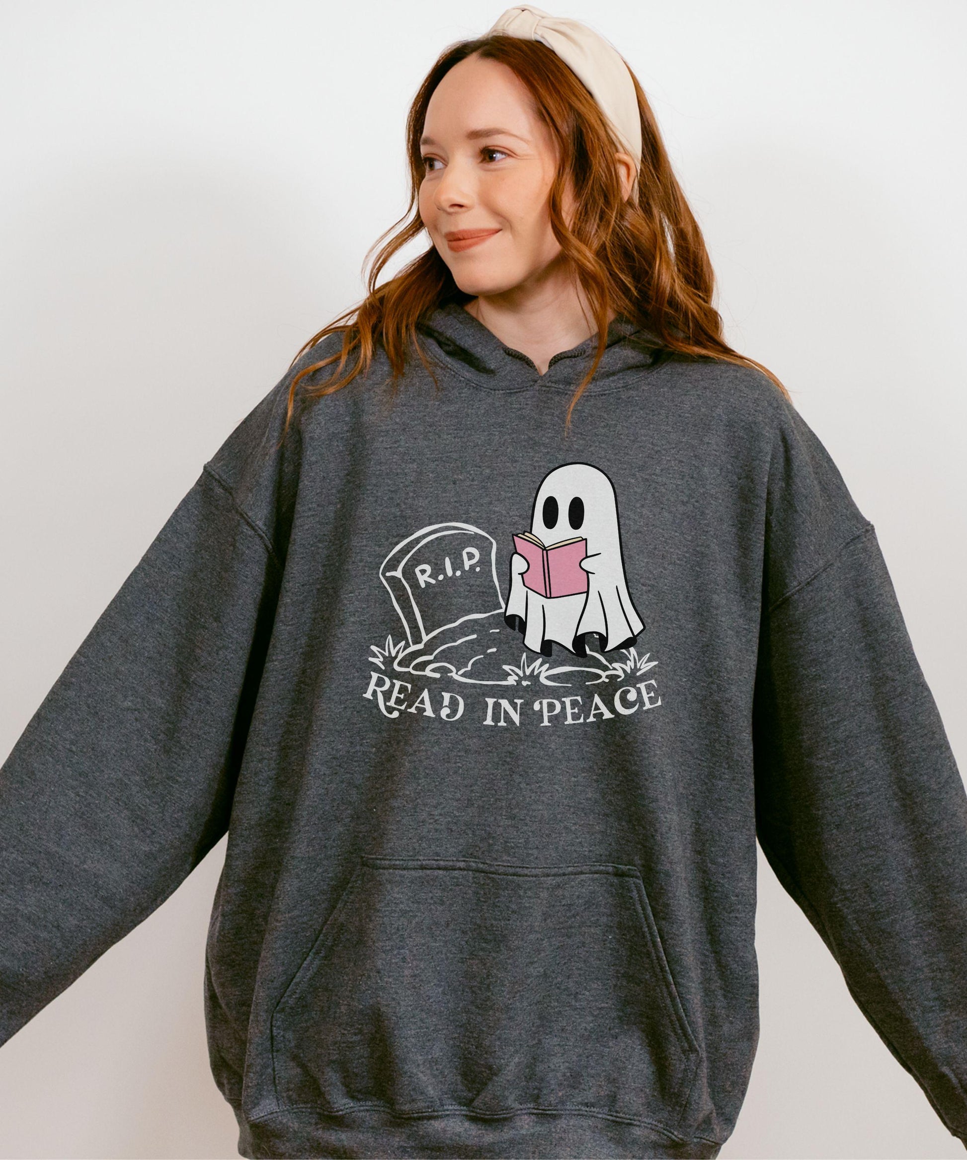 Read in Peace Ghost Book Hoodie, Booktrovert Halloween Library Sweatshirt Reading Ghost Hoodie, Fall Book Sweatshirt Book Lover Hoodie