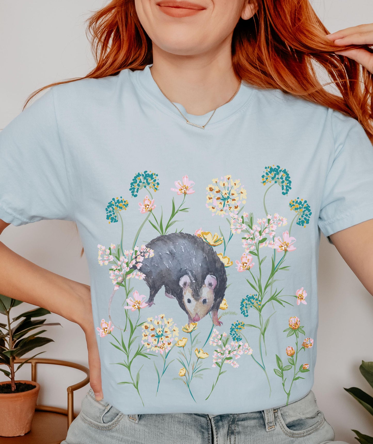 Opossum Shirt, Boho Wild Flowers Cottagecore Possum Shirt Opossum Gifts, Forestcore Weirdcore Shirt Cottage Core Granola Girl Nature Shirt