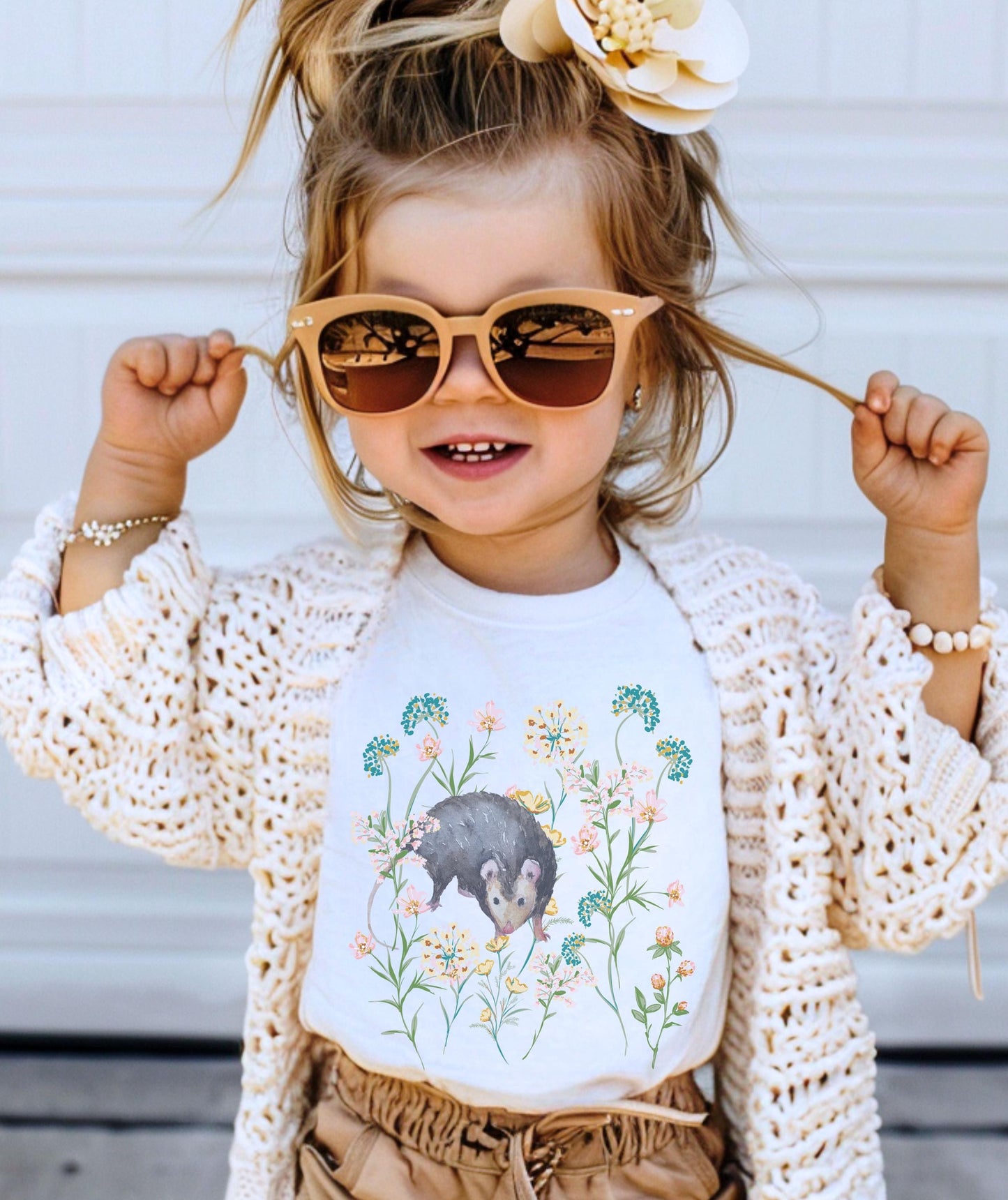 Opossum Shirt Kids, Boho Wild Flowers Cottagecore Possum Shirt Toddler Girls Opossum Gifts Forestcore Cottage Core Granola Girl Nature Shirt