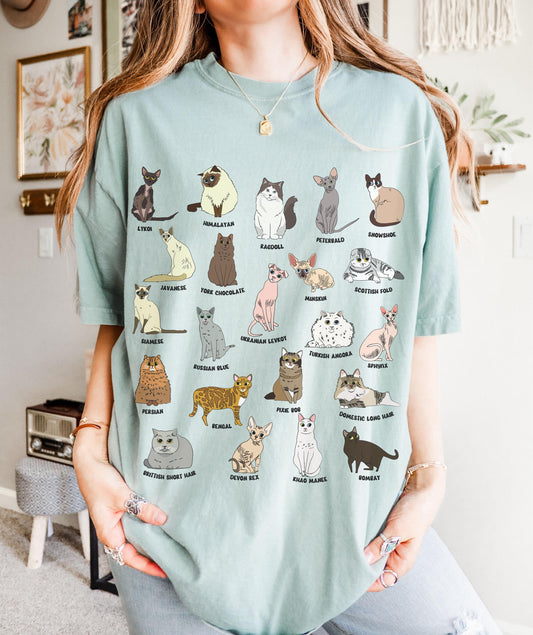 Cat Breed Shirt, Bengal Siamese Persian Ragdoll Cat Shirt Cat Themed Gifts Animal lover Types of Cats Tee Cat Core Clothes Kitten Owner Gift