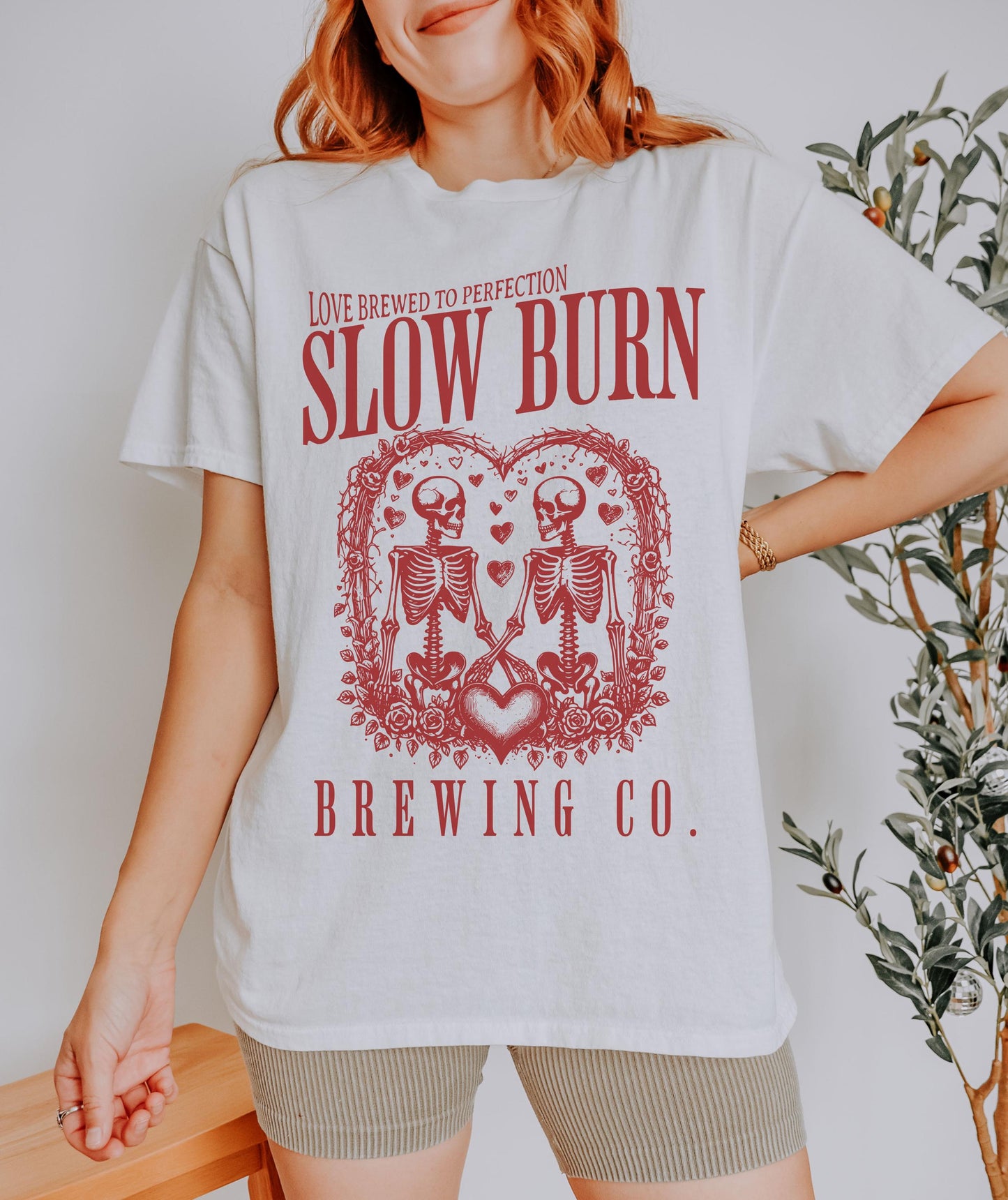 Slow Burn Brewing Co Skeleton Tee, Book Tropes Shirt Booktok Merch, Booktrovert Smut Shirt Romantasy Reader Enemies To Lovers Romance Shirt