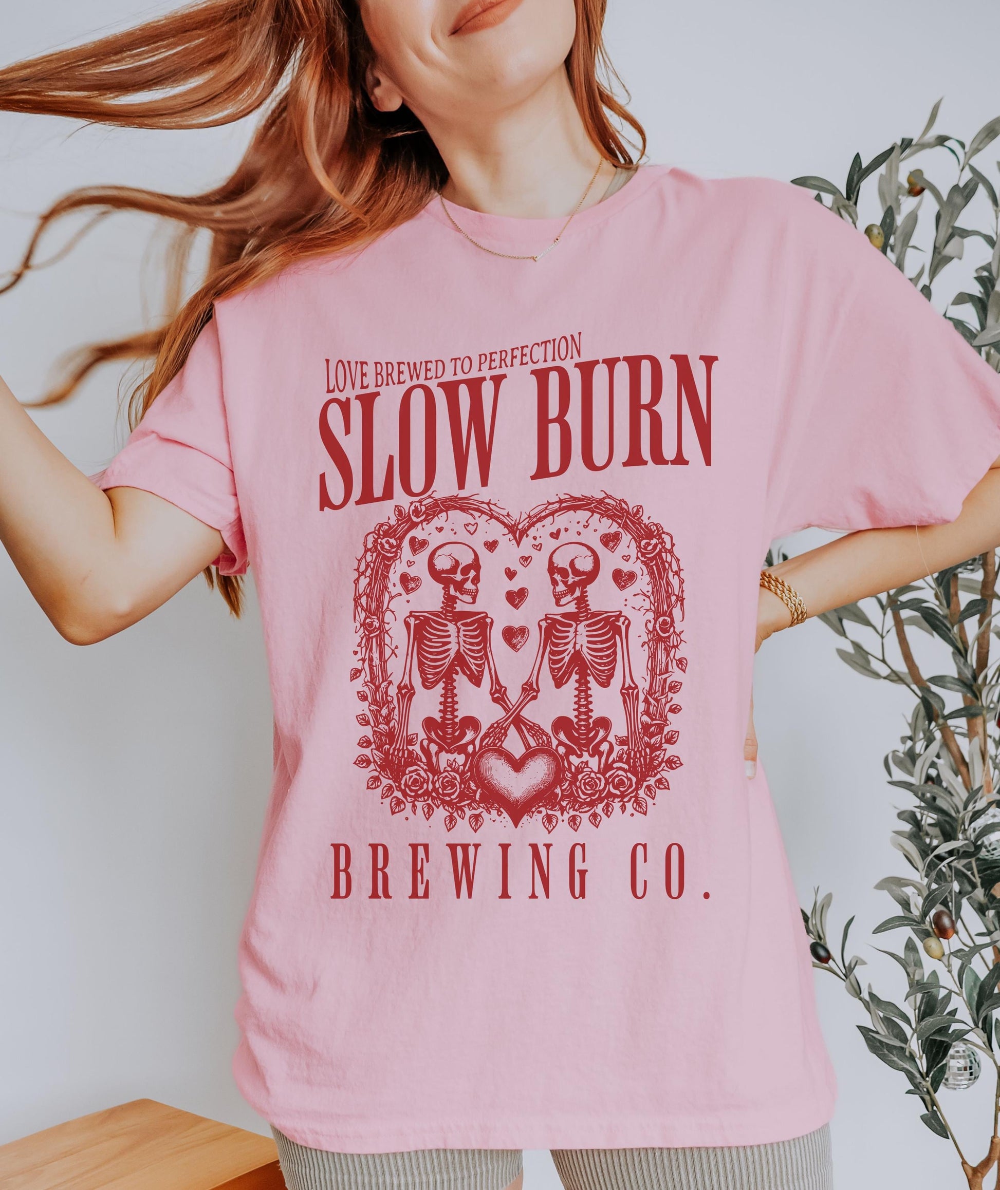 Slow Burn Brewing Co Skeleton Tee, Book Tropes Shirt Booktok Merch, Booktrovert Smut Shirt Romantasy Reader Enemies To Lovers Romance Shirt