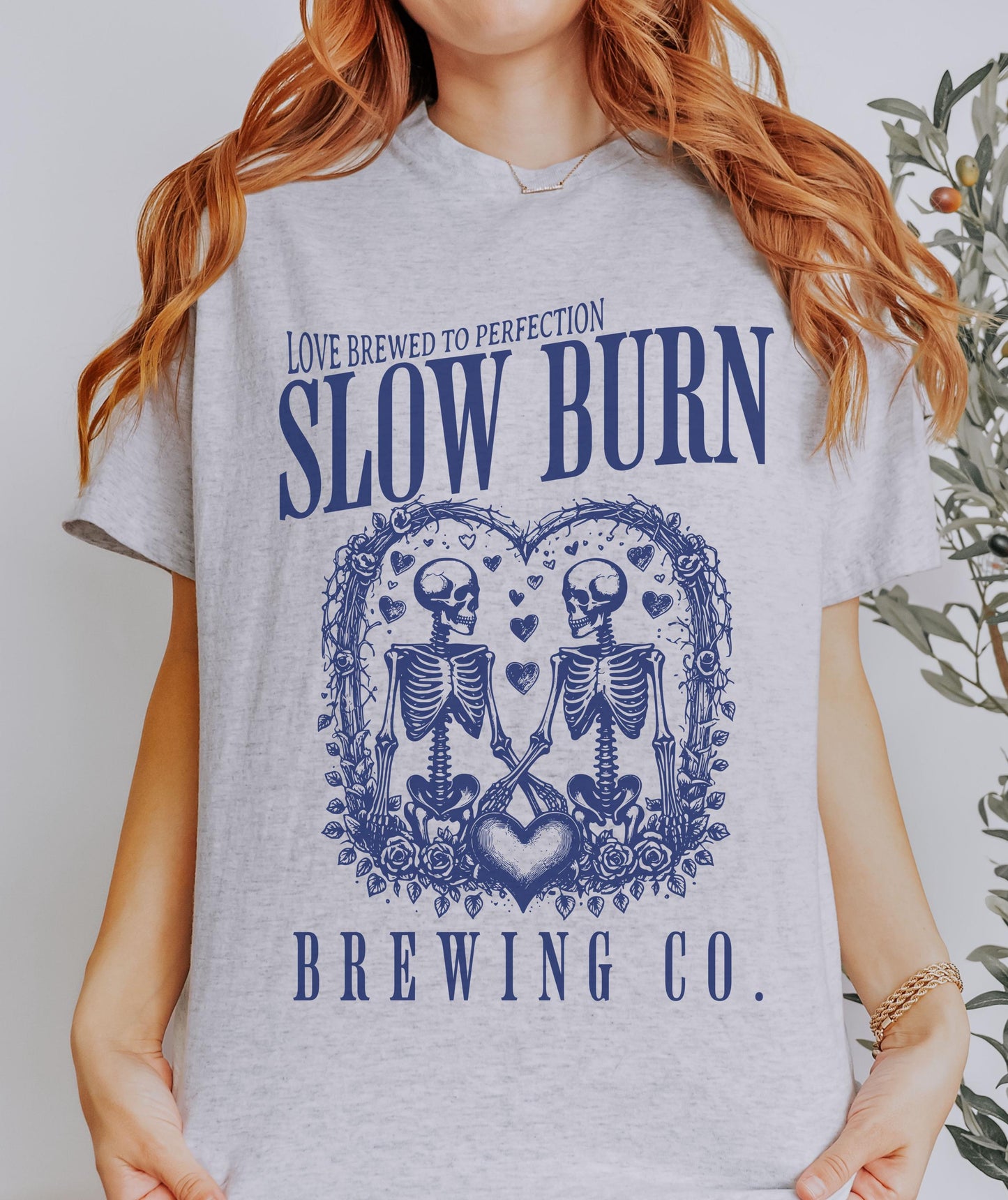 Slow Burn Brewing Co Skeleton Tee, Book Tropes Shirt Booktok Merch, Booktrovert Smut Shirt Romantasy Reader Enemies To Lovers Romance Shirt