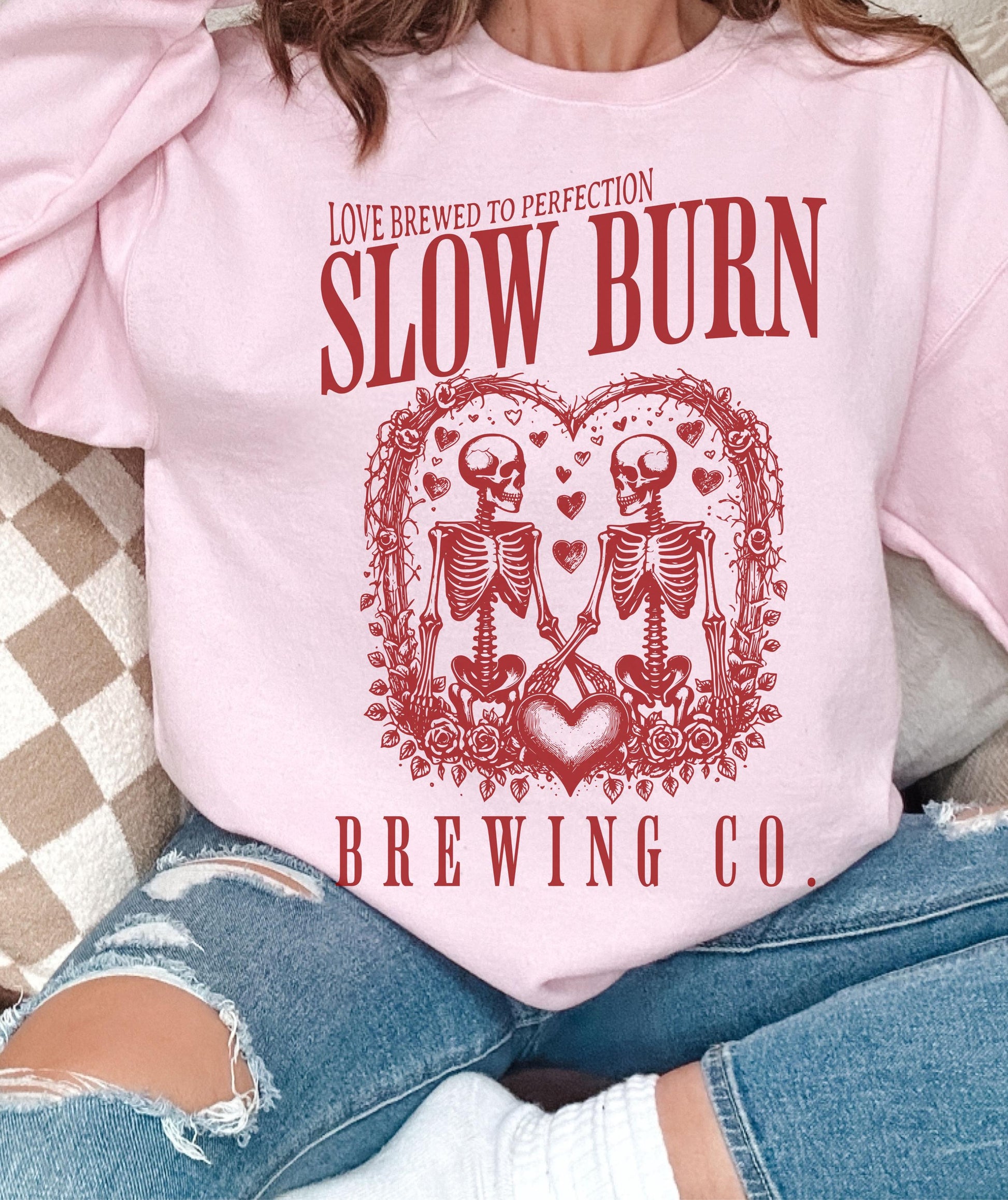 Slow Burn Brewing Co Skeleton Sweatshirt, Book Tropes Shirt Booktrovert Smut Shirt Romantasy Reader Enemies To Lovers Romance Sweatshirt