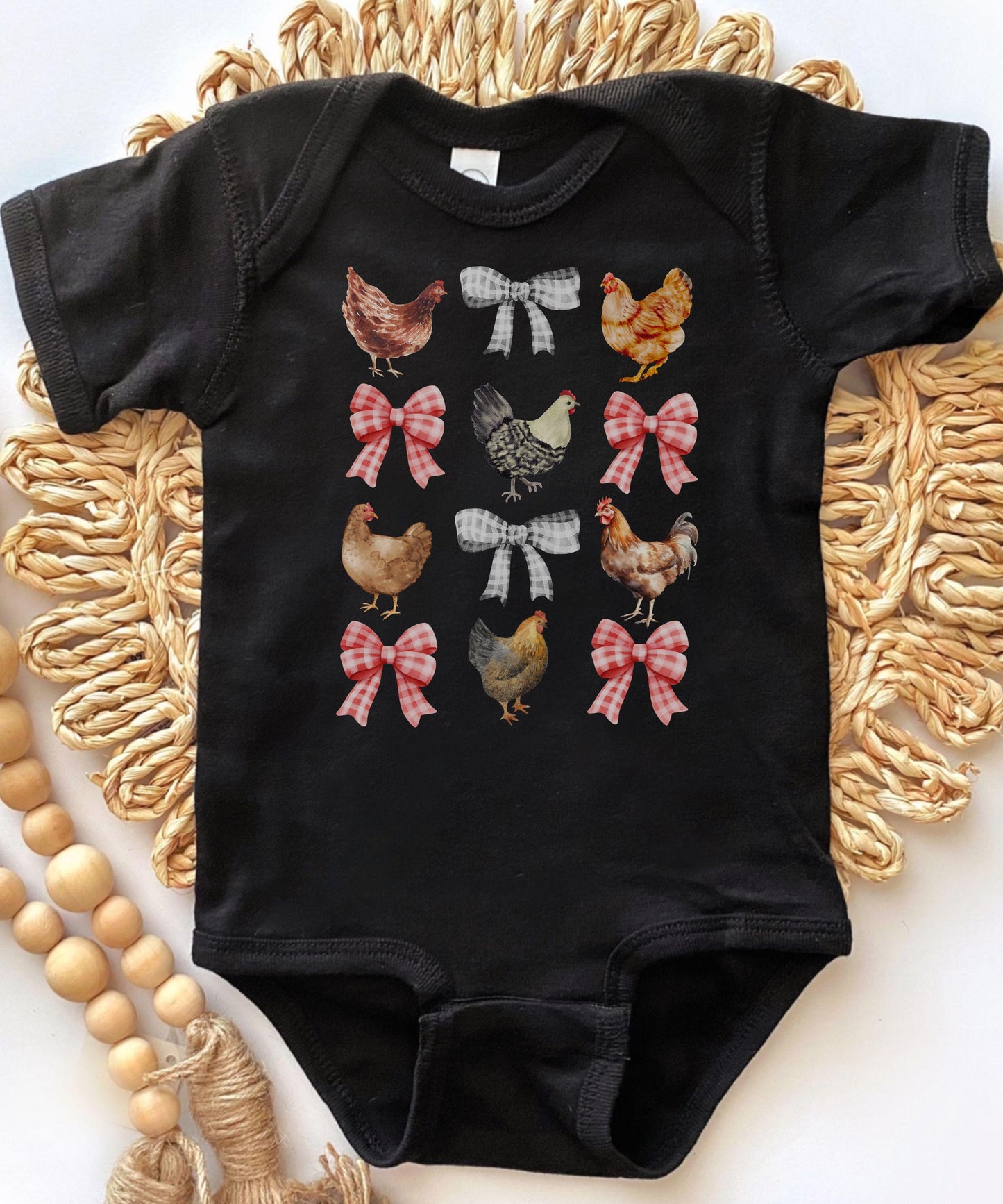 Chicken Baby Bodysuit, Birthday Chicken Shirt Baby Coquette Farm Animal Bodysuit Chickens and Bows Baby Bodysuit, Chicken Baby Shower Gift