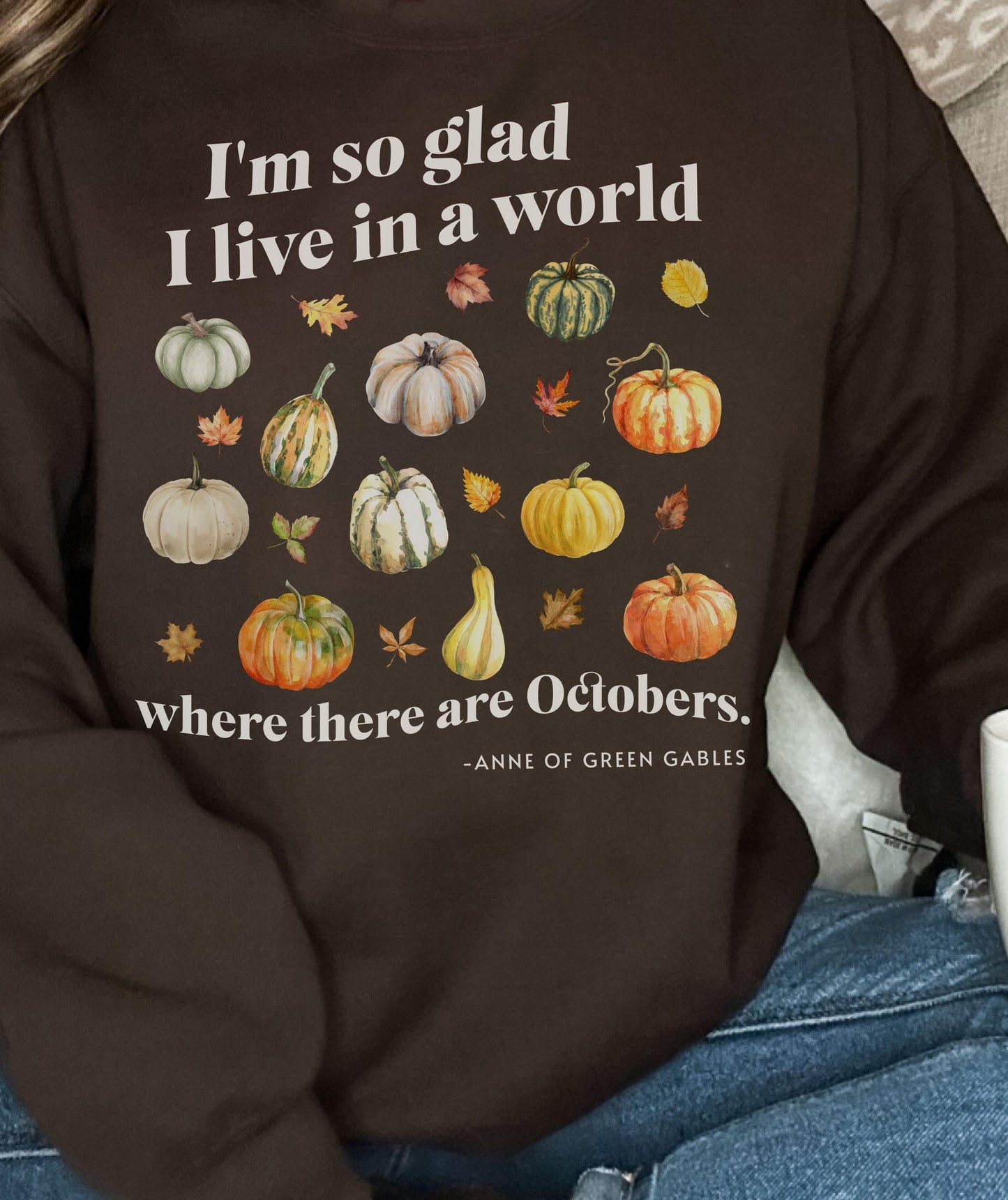 Anne of Green Gables Octobers Literature Shirt, Fall Leaves Pumpkin Sweatshirt Sweater Cottagecore Sweater Light Academia Book Lover Sweater