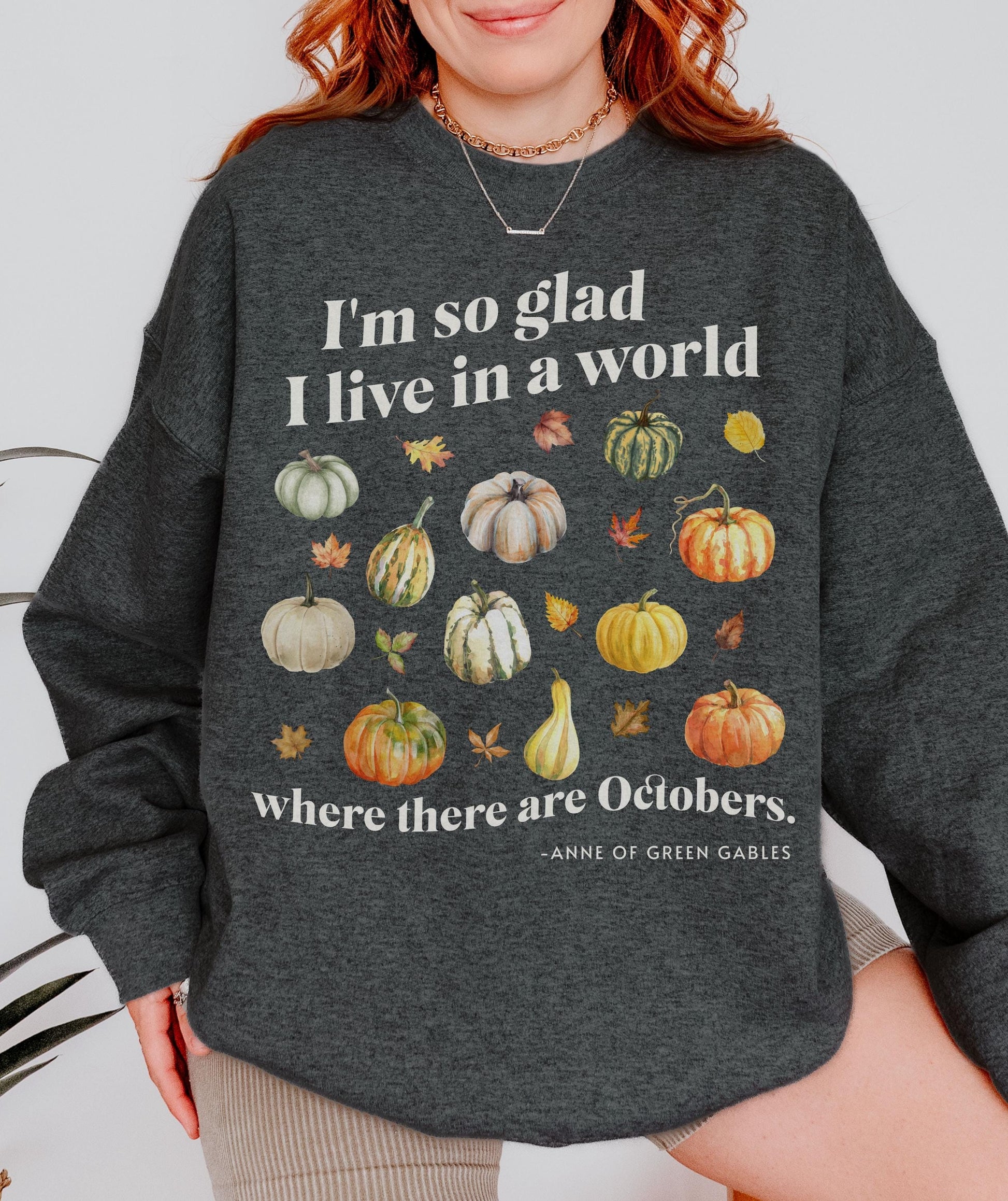 Anne of Green Gables Octobers Literature Shirt, Fall Leaves Pumpkin Sweatshirt Sweater Cottagecore Sweater Light Academia Book Lover Sweater