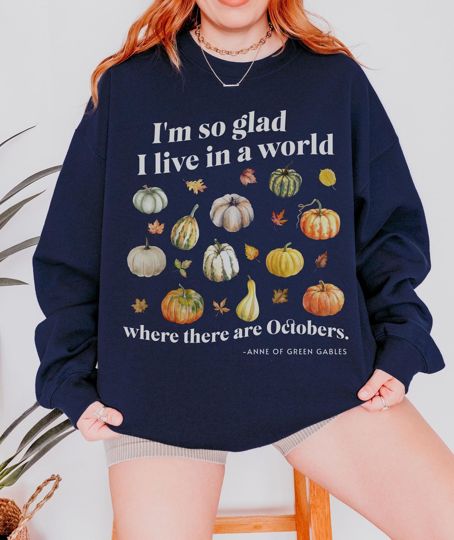 Anne of Green Gables Octobers Literature Shirt, Fall Leaves Pumpkin Sweatshirt Sweater Cottagecore Sweater Light Academia Book Lover Sweater