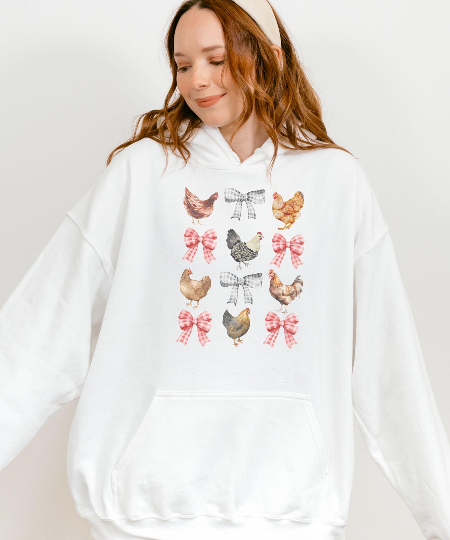 Chicken Bow Hoodie Adult Chicken Sweatshirt, Coquette Cowgirl Farm Animal Hoodie, Chicken Bow Shirt, Bow Sweatshirt Coquette Chicken Shirt