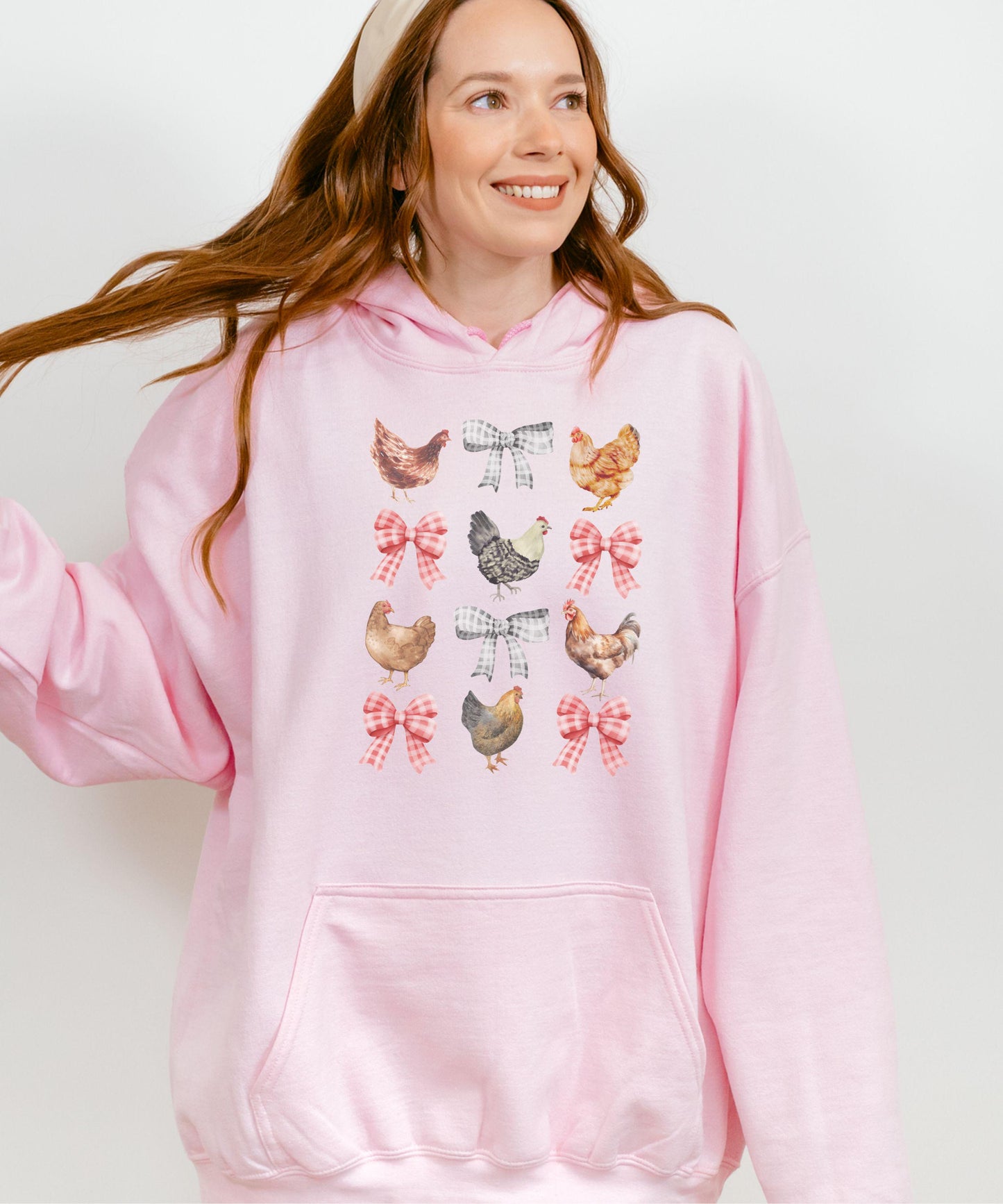 Chicken Bow Hoodie Adult Chicken Sweatshirt, Coquette Cowgirl Farm Animal Hoodie, Chicken Bow Shirt, Bow Sweatshirt Coquette Chicken Shirt