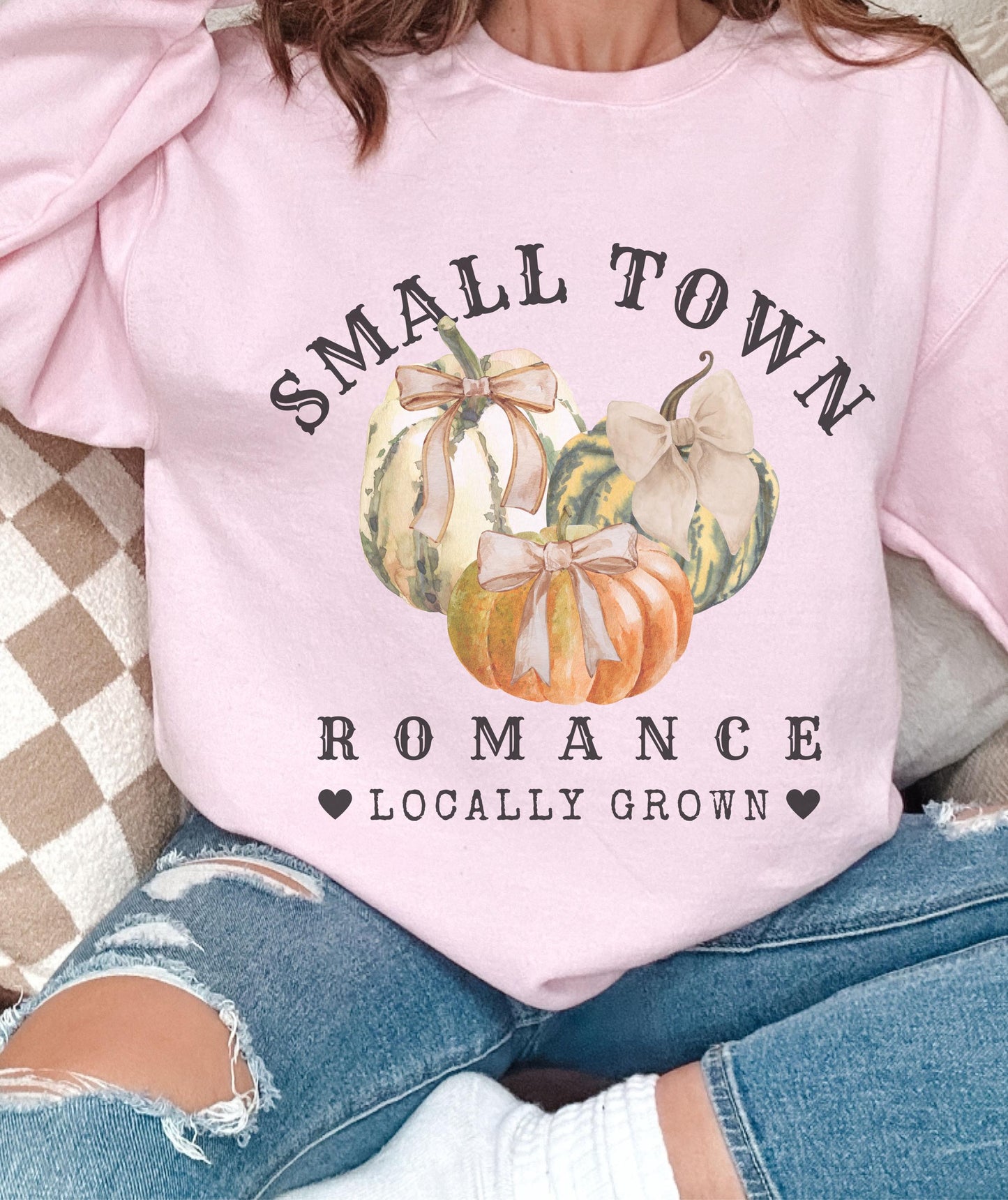 Small Town Romance Pumpkin Patch Sweatshirt, Fall Coquette Bow Pumpkin Shirt, Cowboy Romance Book Merch, Coquette Cowgirl Sweatshirt