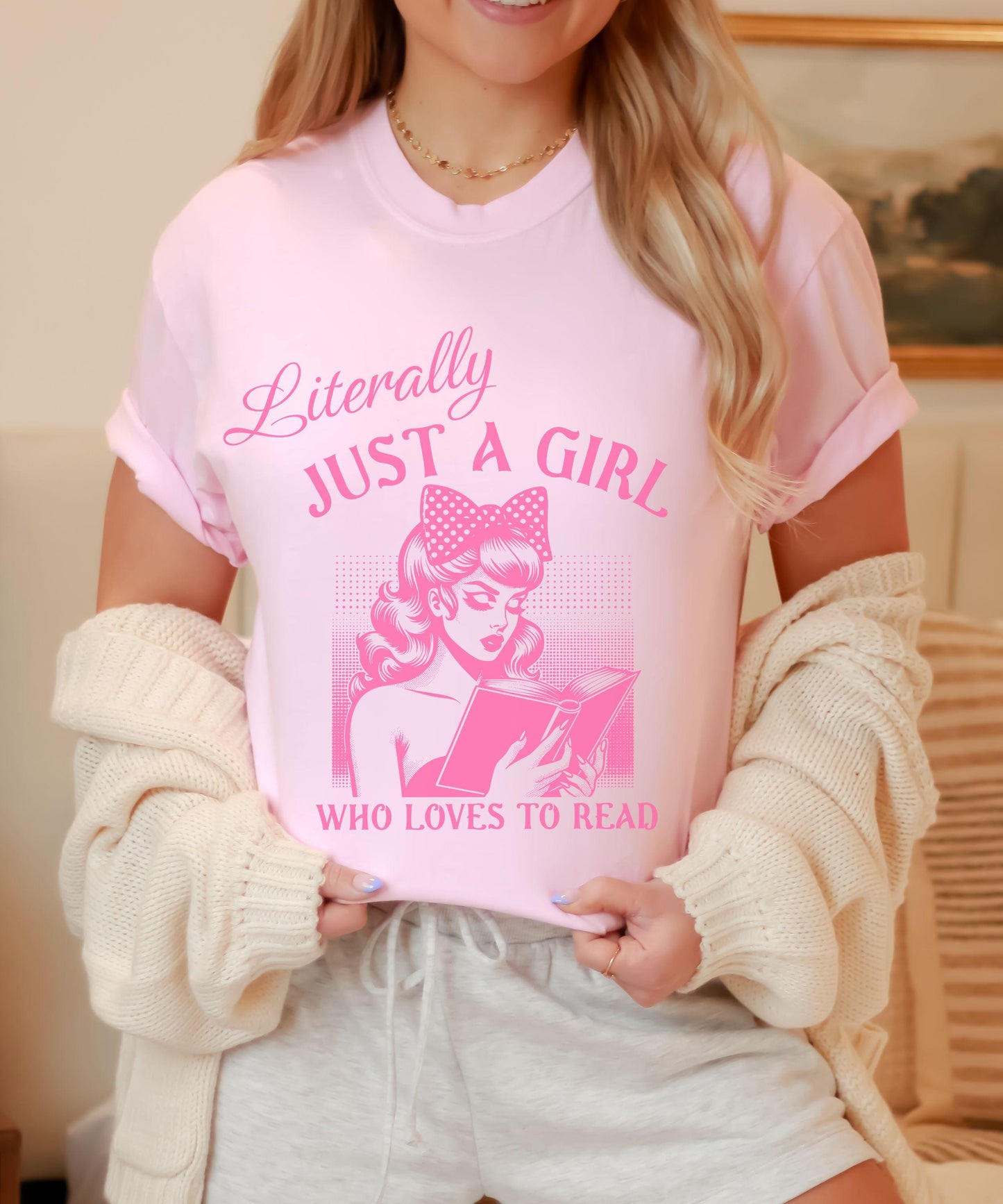 Literally Just a Girl Who Loves To Read Shirt, Romance Book Merch Balletcore Coquette Bow Shirt Book Girly Romantasy Shirt Born To Read