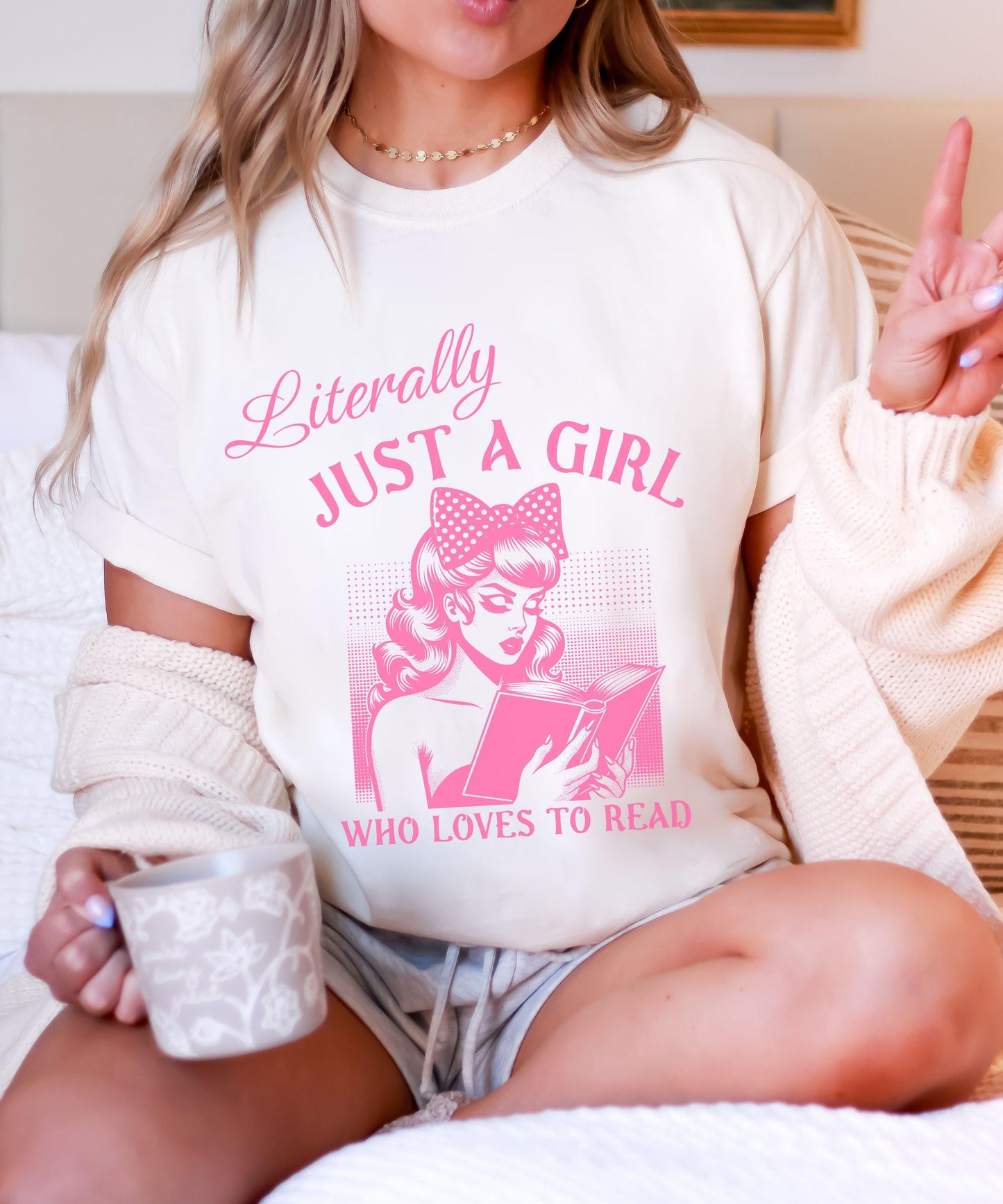 Literally Just a Girl Who Loves To Read Shirt, Romance Book Merch Balletcore Coquette Bow Shirt Book Girly Romantasy Shirt Born To Read