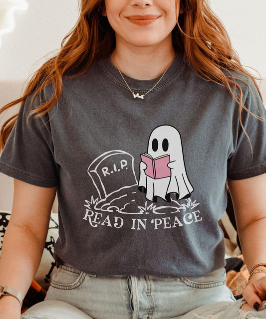 Read in Peace Ghost Book Shirt, Booktrovert Halloween Book Shirt Dark Romance Reader Tshirt, Reading Ghost Shirt Fall Book Club Shirt