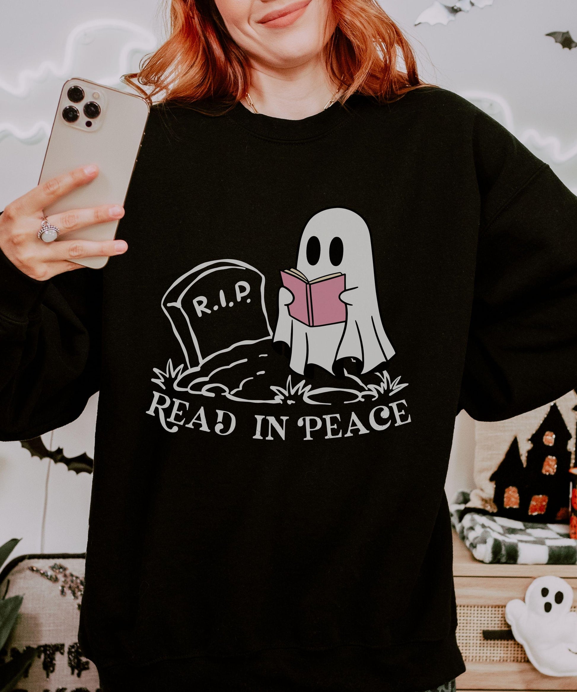 Read in Peace Ghost Book Sweatshirt, Booktrovert Halloween Library Sweatshirt, Reading Ghost Sweatshirt, Fall Book Shirt Book Lover Sweater