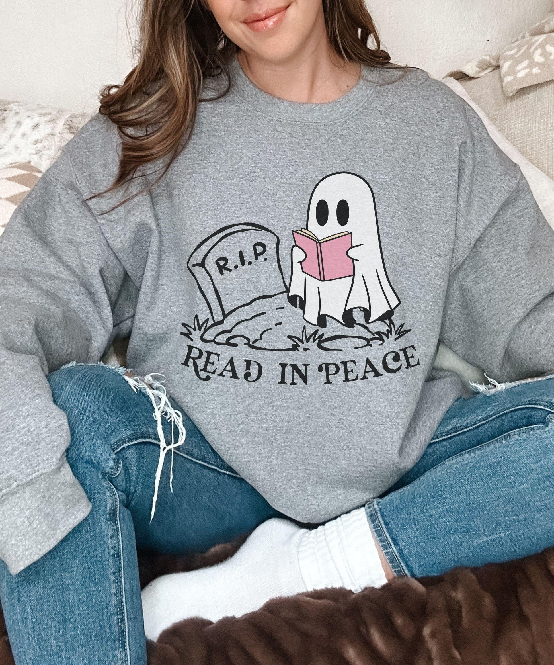 Read in Peace Ghost Book Sweatshirt, Booktrovert Halloween Library Sweatshirt, Reading Ghost Sweatshirt, Fall Book Shirt Book Lover Sweater