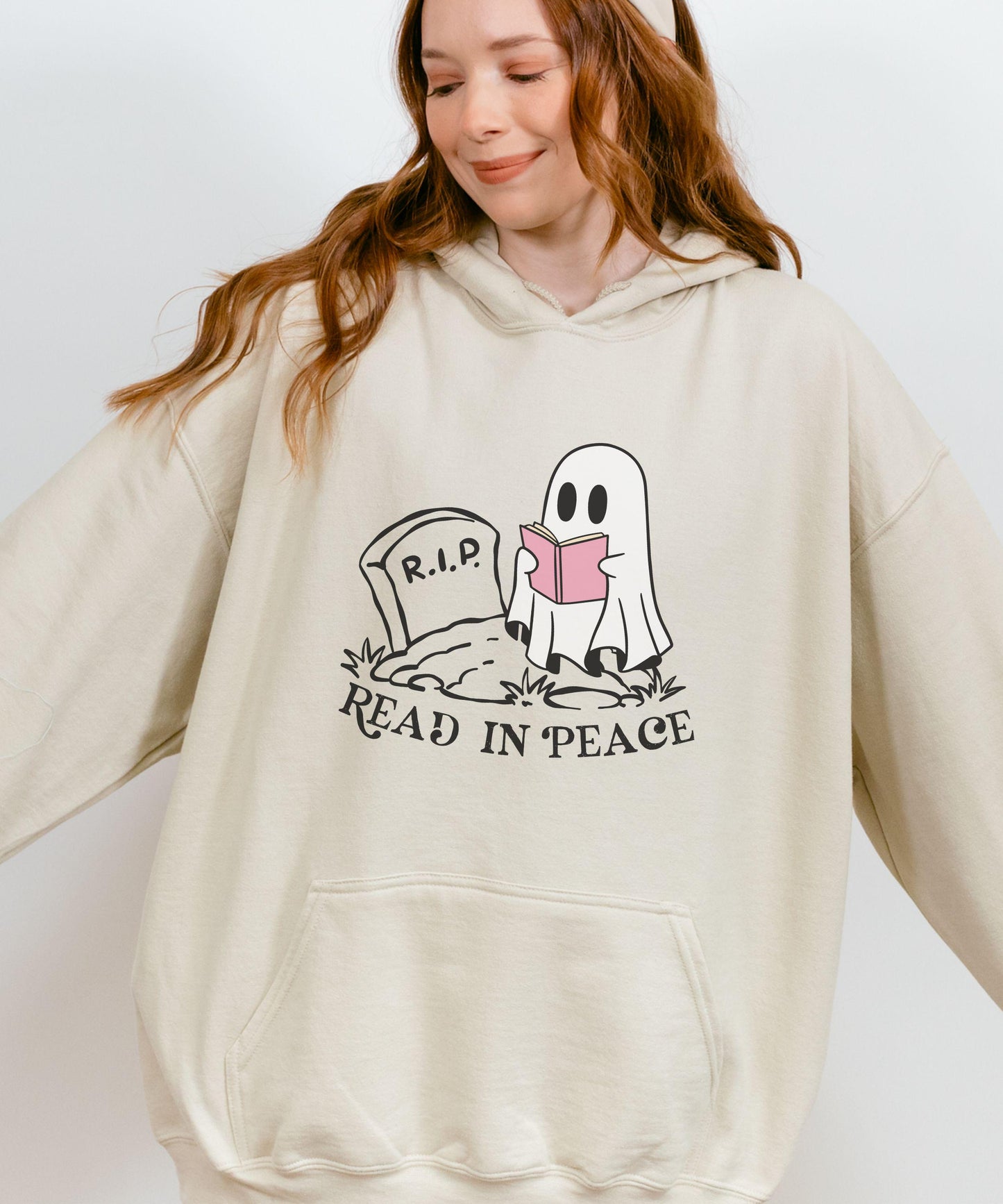 Read in Peace Ghost Book Hoodie, Booktrovert Halloween Library Sweatshirt Reading Ghost Hoodie, Fall Book Sweatshirt Book Lover Hoodie