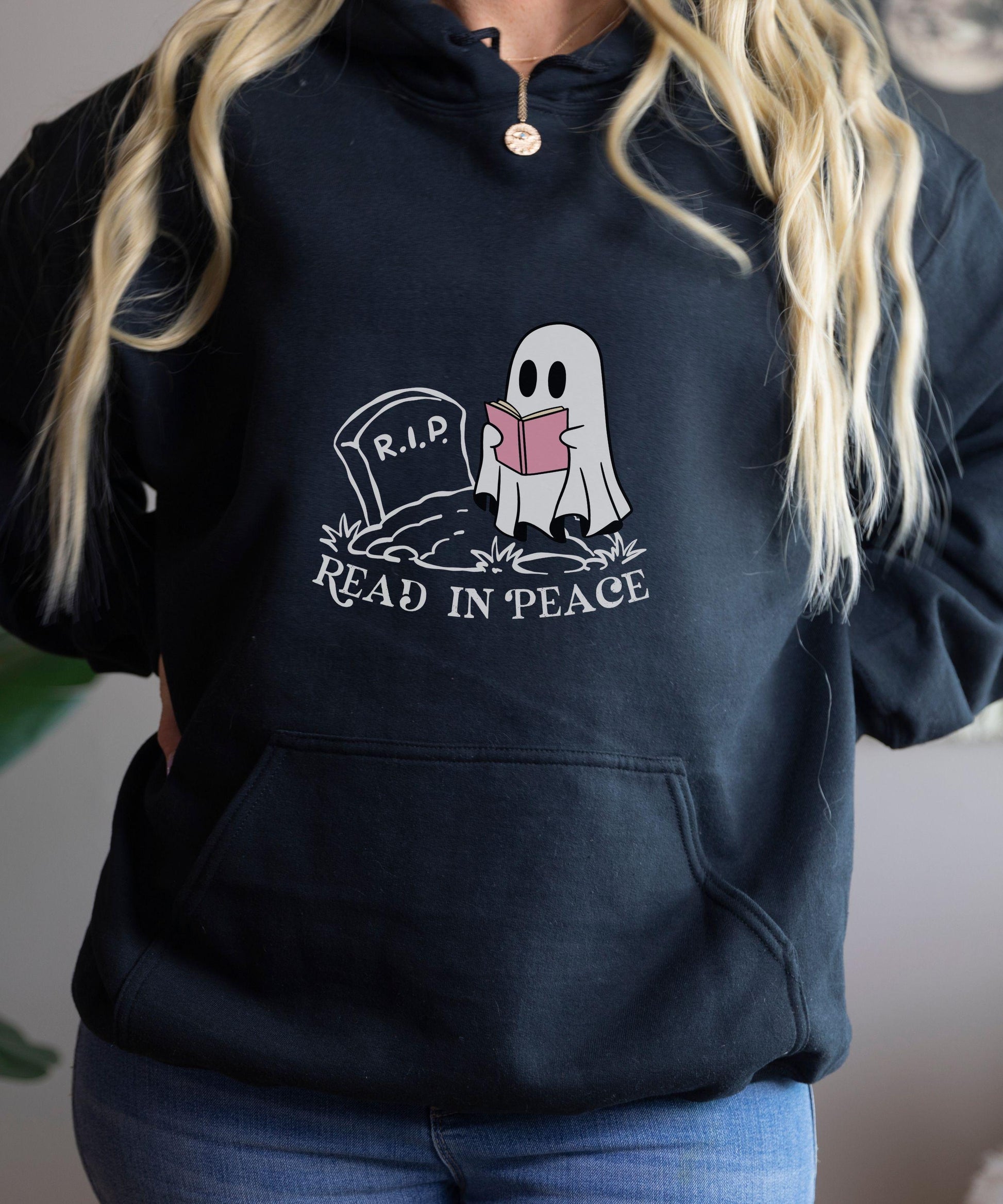 Read in Peace Ghost Book Hoodie, Booktrovert Halloween Library Sweatshirt Reading Ghost Hoodie, Fall Book Sweatshirt Book Lover Hoodie