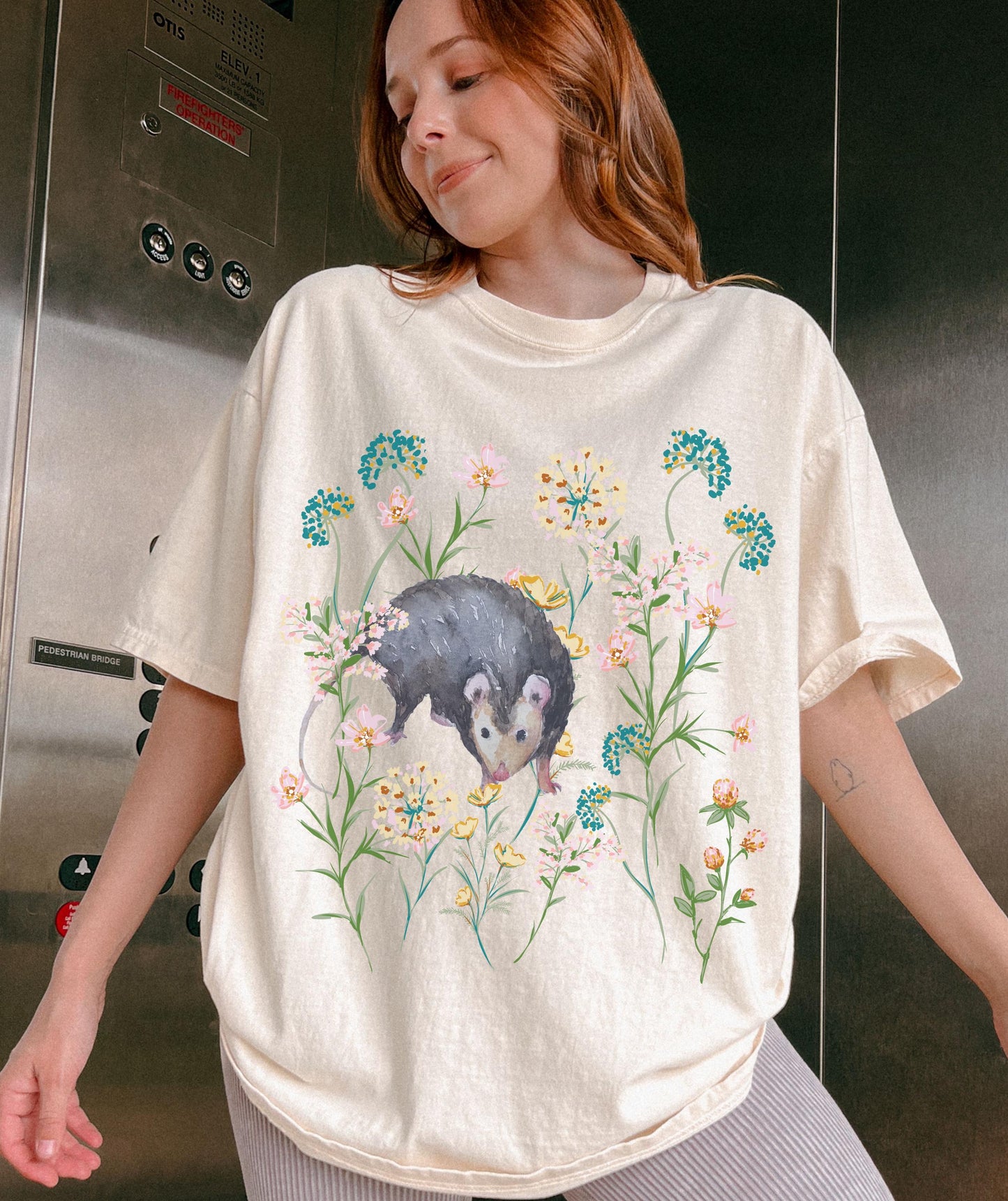 Opossum Shirt, Boho Wild Flowers Cottagecore Possum Shirt Opossum Gifts, Forestcore Weirdcore Shirt Cottage Core Granola Girl Nature Shirt