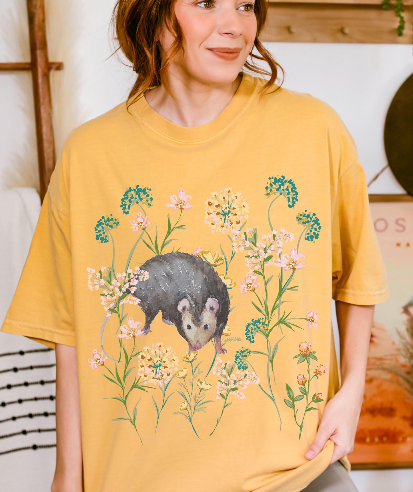 Opossum Shirt, Boho Wild Flowers Cottagecore Possum Shirt Opossum Gifts, Forestcore Weirdcore Shirt Cottage Core Granola Girl Nature Shirt