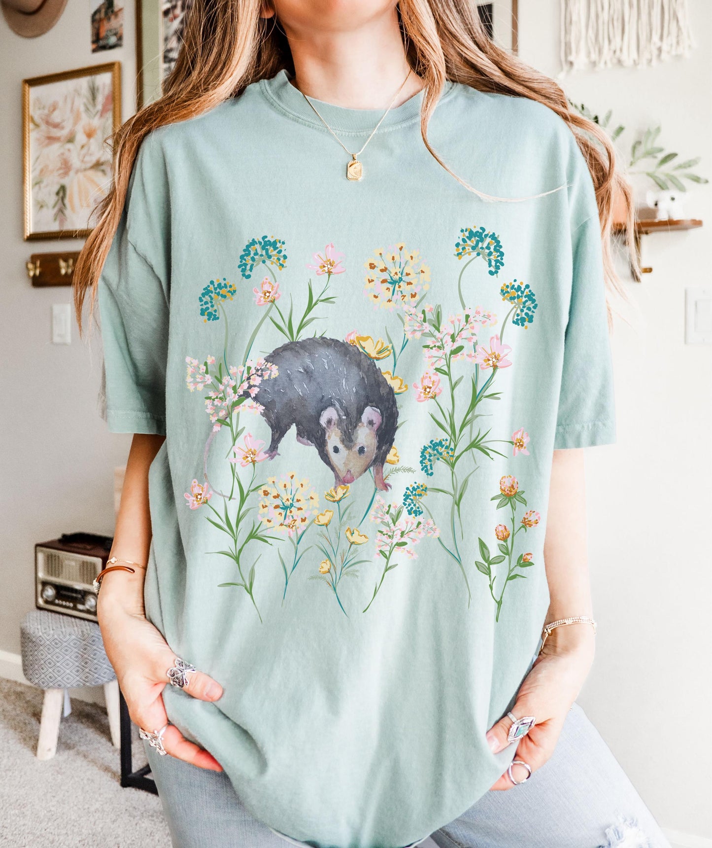 Opossum Shirt, Boho Wild Flowers Cottagecore Possum Shirt Opossum Gifts, Forestcore Weirdcore Shirt Cottage Core Granola Girl Nature Shirt