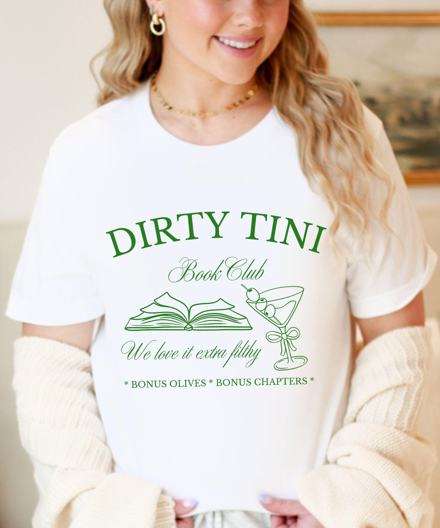 Dirty Tini Book Club Shirt, Dirty Martini Bookish Tshirt Old Money Aesthetic Smut Shirt Spicy Books Reader Olive Shirt Romantasy Reader Gift