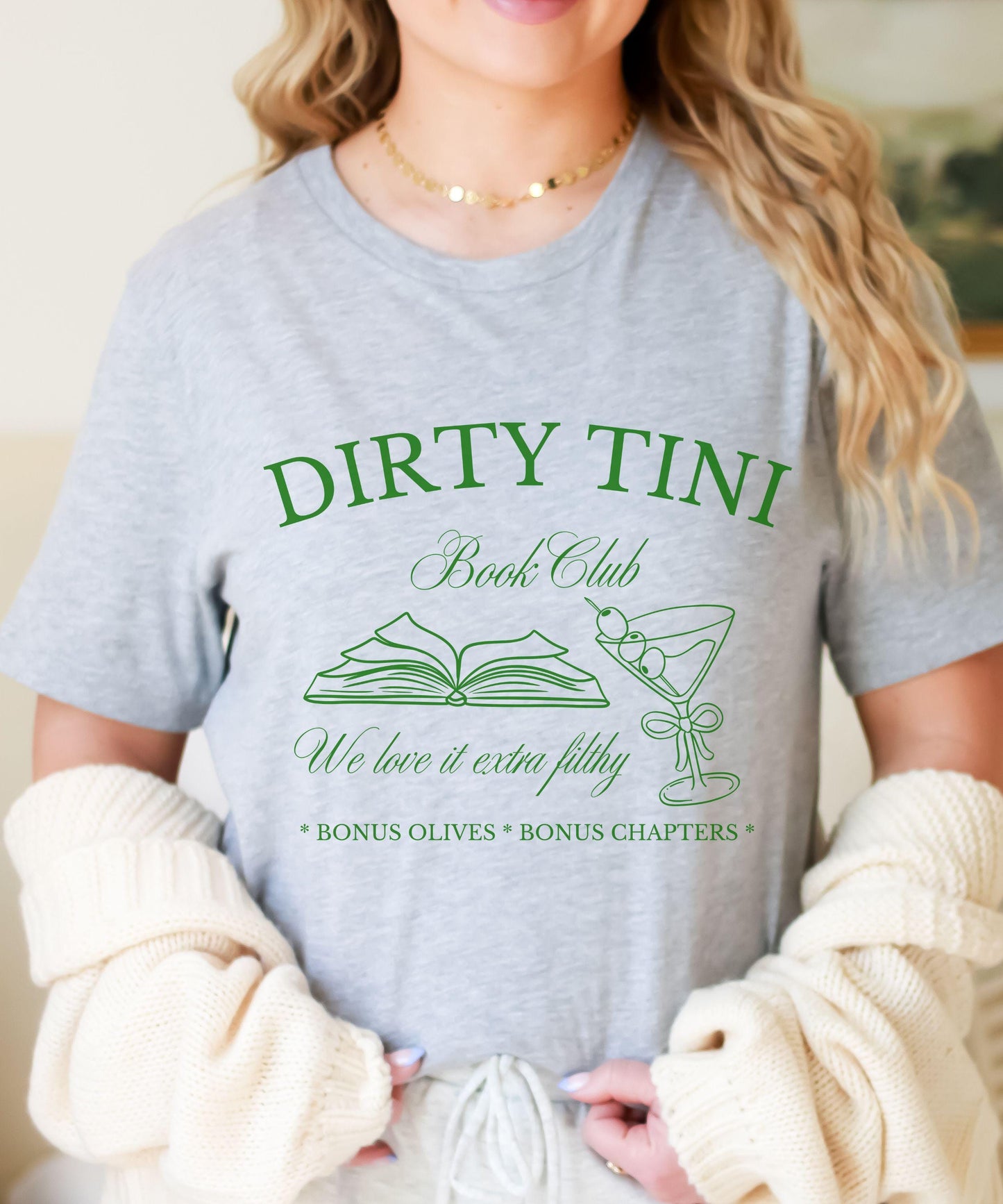 Dirty Tini Book Club Shirt, Dirty Martini Bookish Tshirt Old Money Aesthetic Smut Shirt Spicy Books Reader Olive Shirt Romantasy Reader Gift