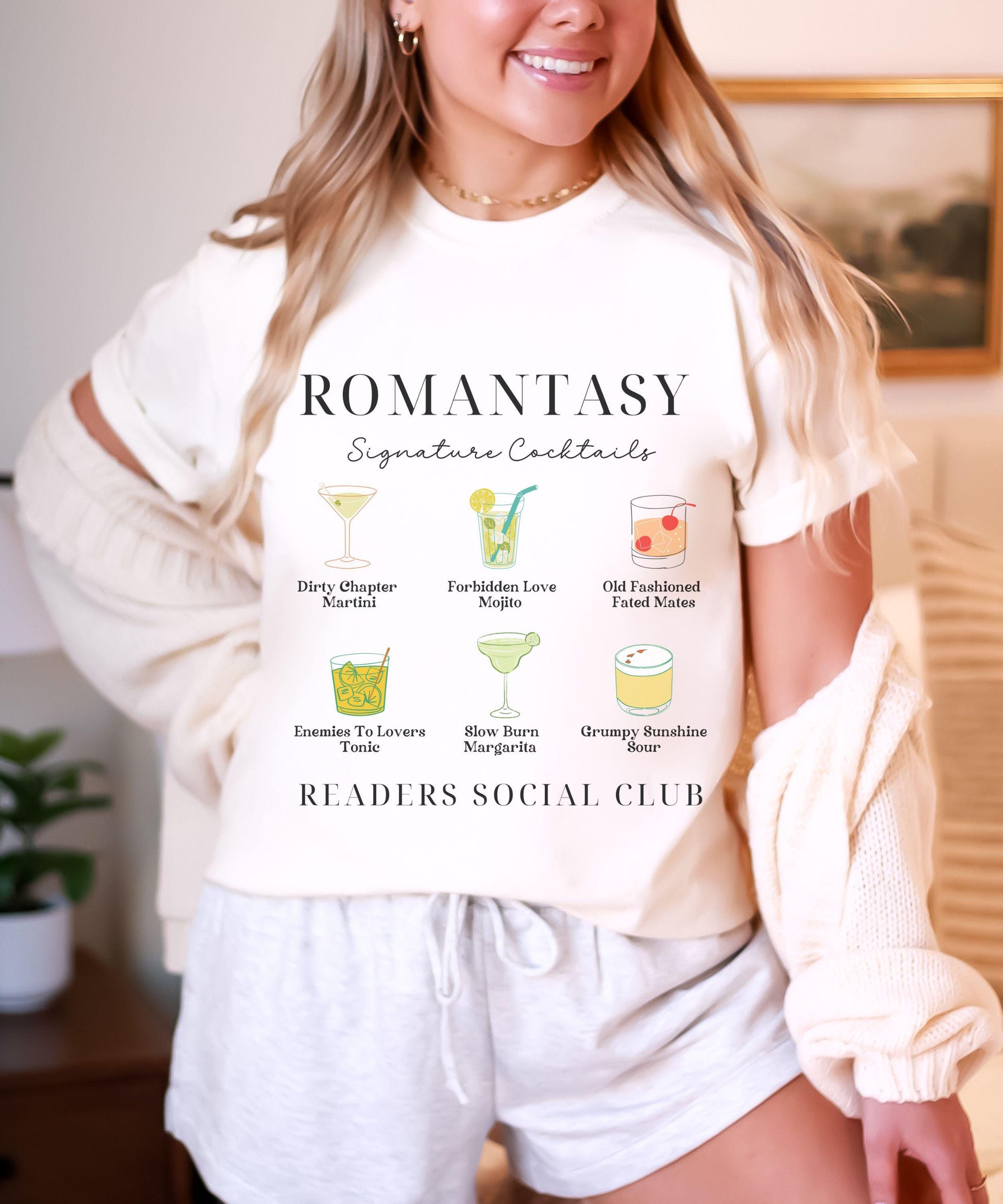 Romantasy Readers Social Club Shirt, Signature Cocktails Bookish Tropes Shirt, Enemies To Lovers Slow Burn Fated Mates Grumpy Sunshine