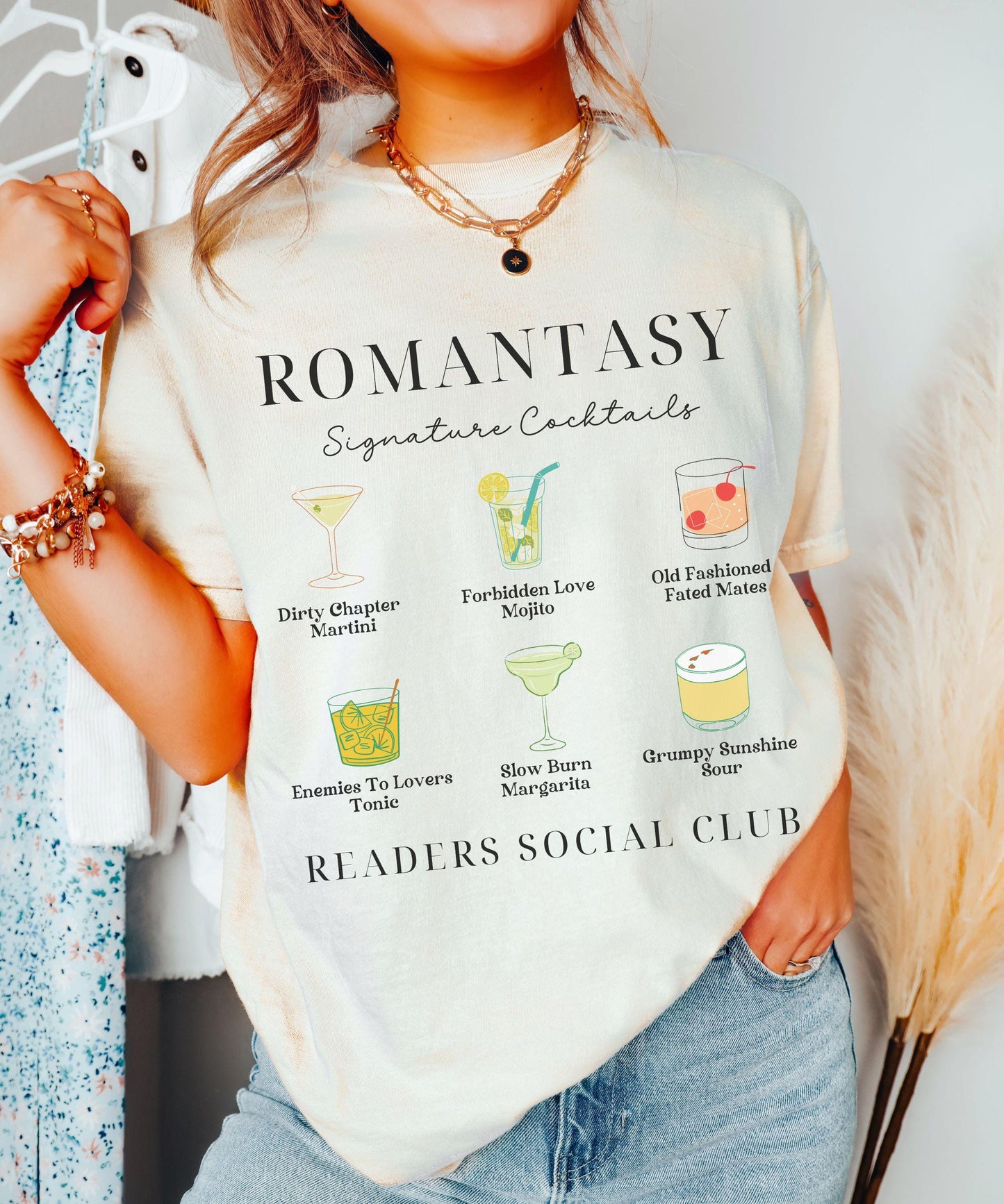 Romantasy Readers Social Club Shirt, Signature Cocktails Bookish Tropes Shirt, Enemies To Lovers Slow Burn Fated Mates Grumpy Sunshine