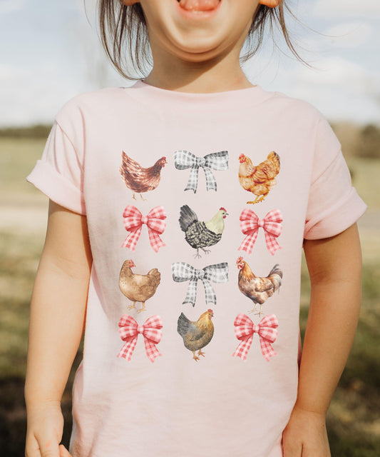 Chicken Shirt Kids, Farm Chicken Shirt Coquette Bow Shirt, Family Matching Mother Daughter Farm Birthday Party Barnyard Chicken Tee Girls